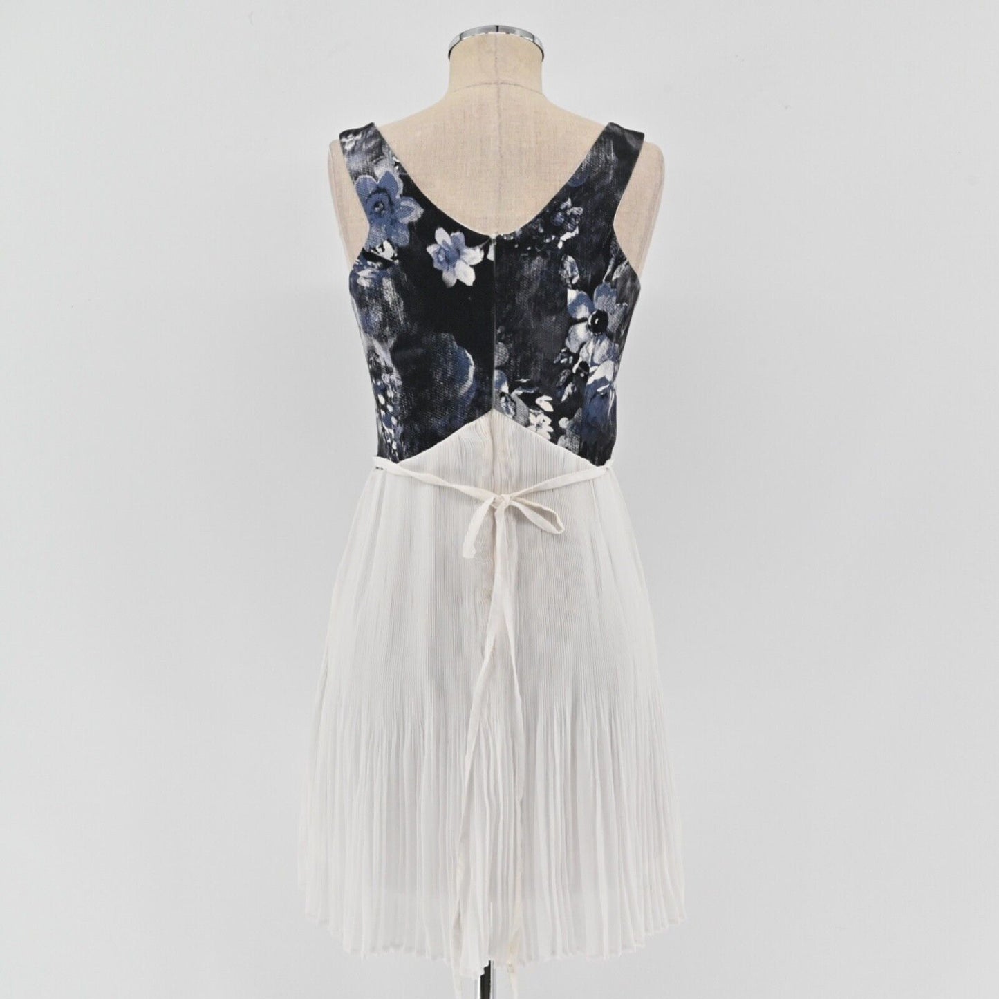 FOUNT Dress Womens Size SM Blue Floral Pleated Scoop Neck Goddess Mini Tank NEW