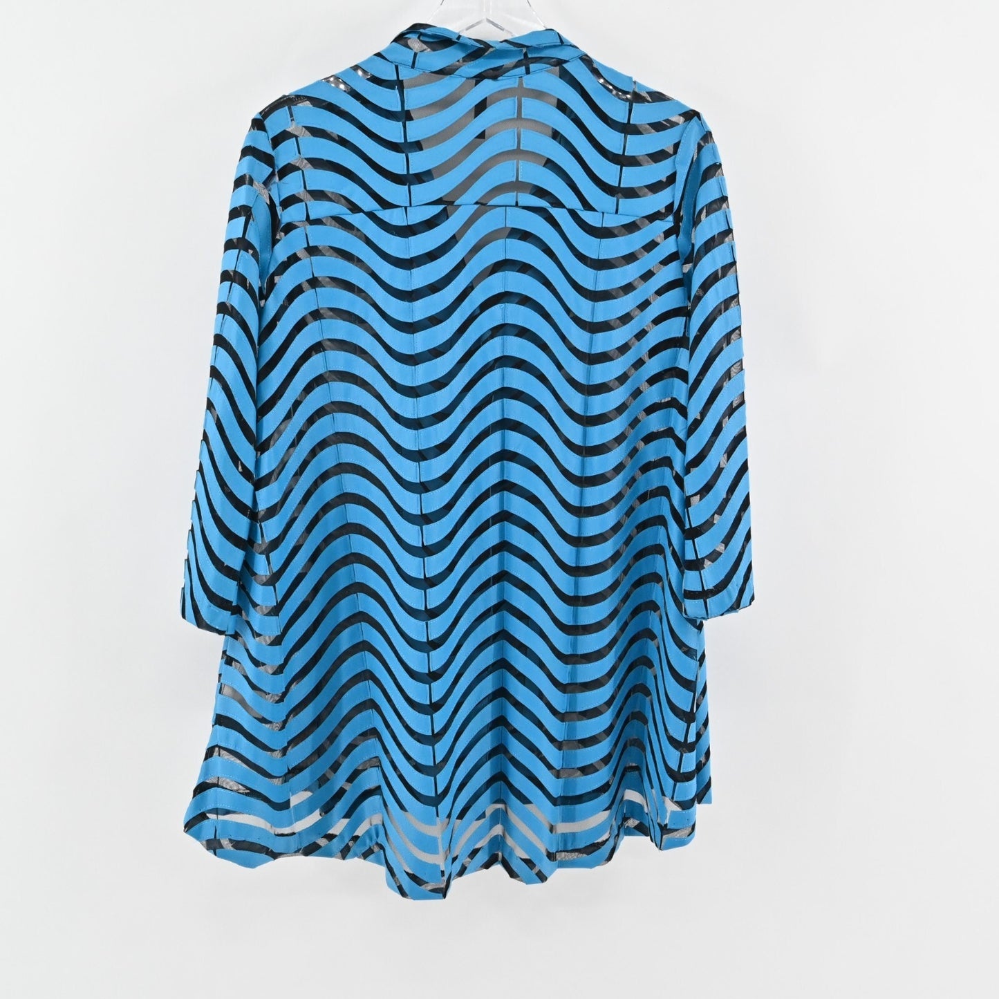 IC by CONNIE K Textured Jacket Womens Size M Blue Black Mesh Wavy Stripe Retro