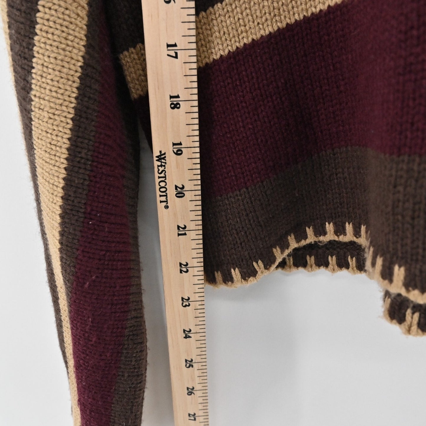 525 AMERICA Womens Striped Sweater Size L Brown Tan Turtleneck Knit Whipstitch