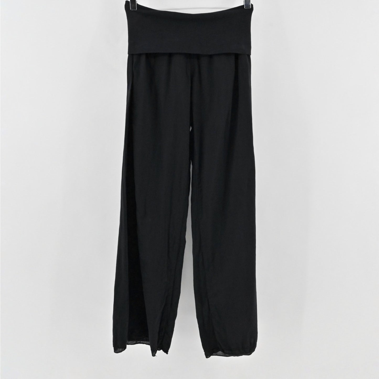 Vintage Y2k Hard Tail Womens Wide Leg Fold Over Pants Size S Black Cotton Yoga