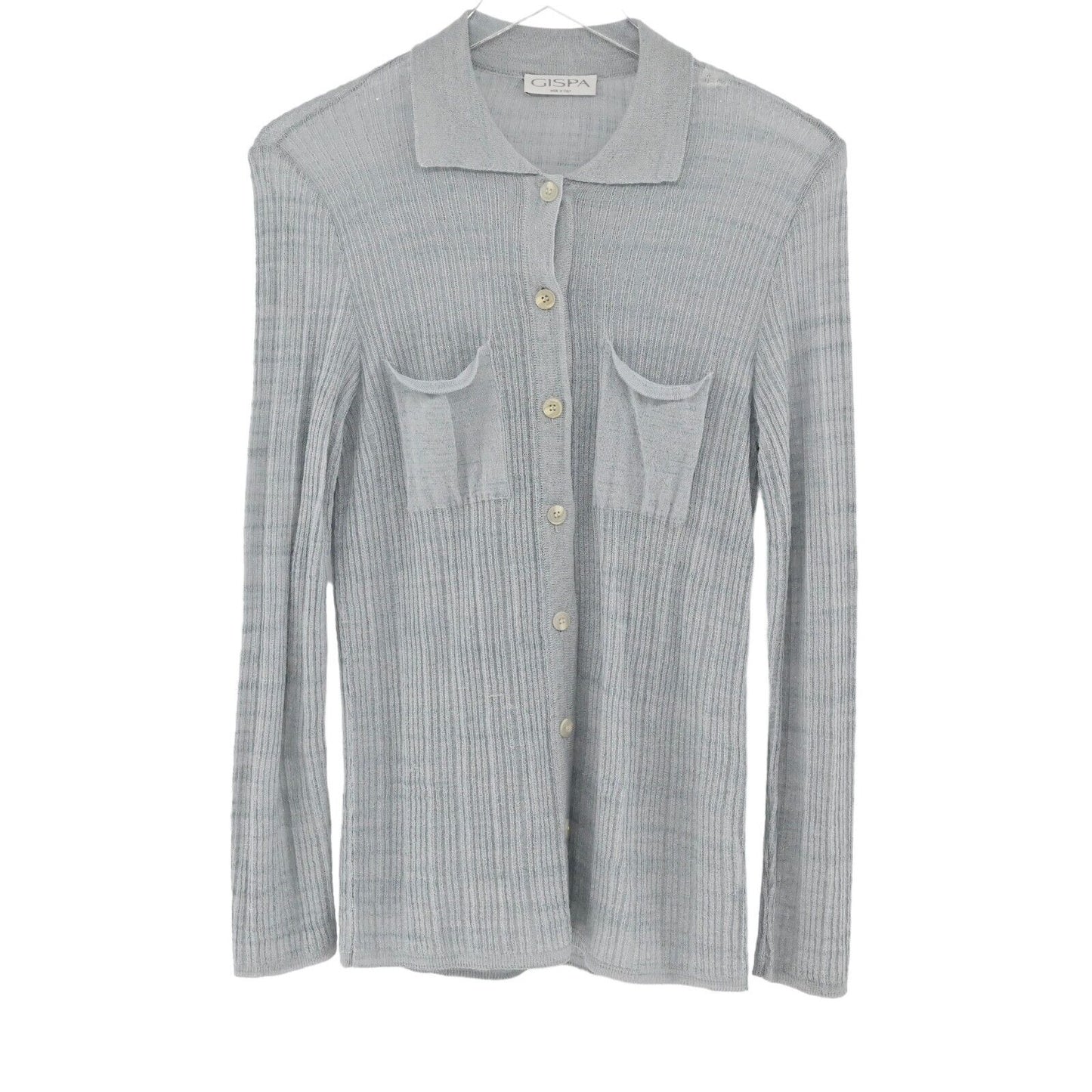 Vtg GISPA Top Womens Sz M Gray Ribbed Knit Pocket Button Up Italy Retro 00s Y2K