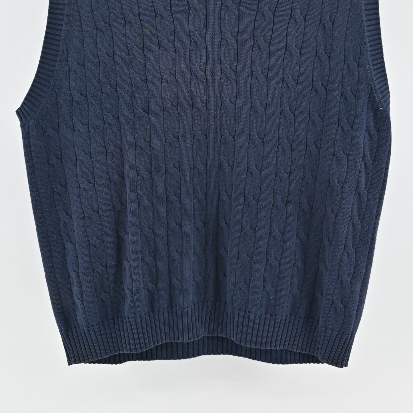 BROOKS BROTHERS Sweater Mens Size L Navy Blue Cable Knit VNeck Sleeveless Vest