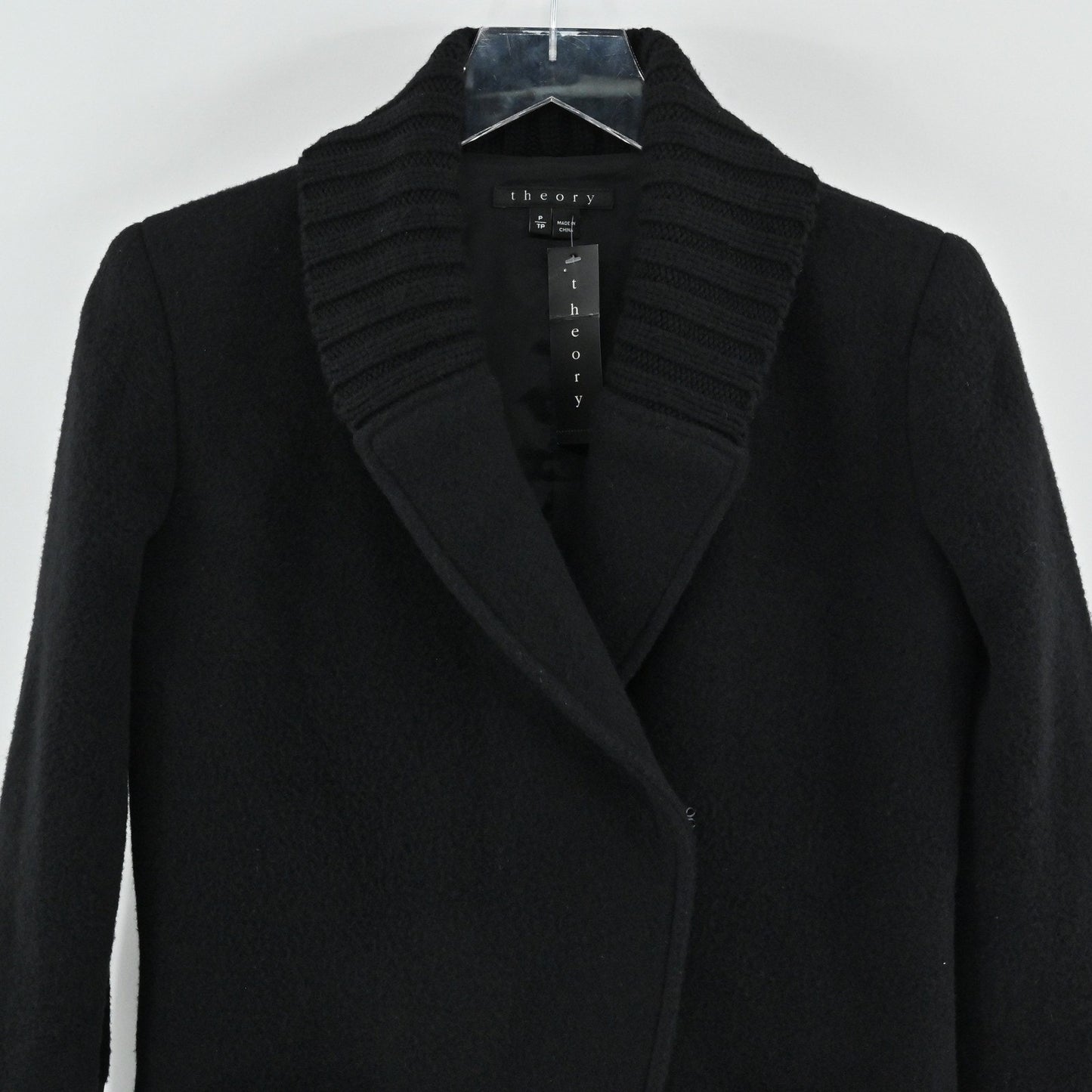 Theory Womens Ponette Jacket Size 0 Wool Cashmere Black Rib Collar Luxury NEW