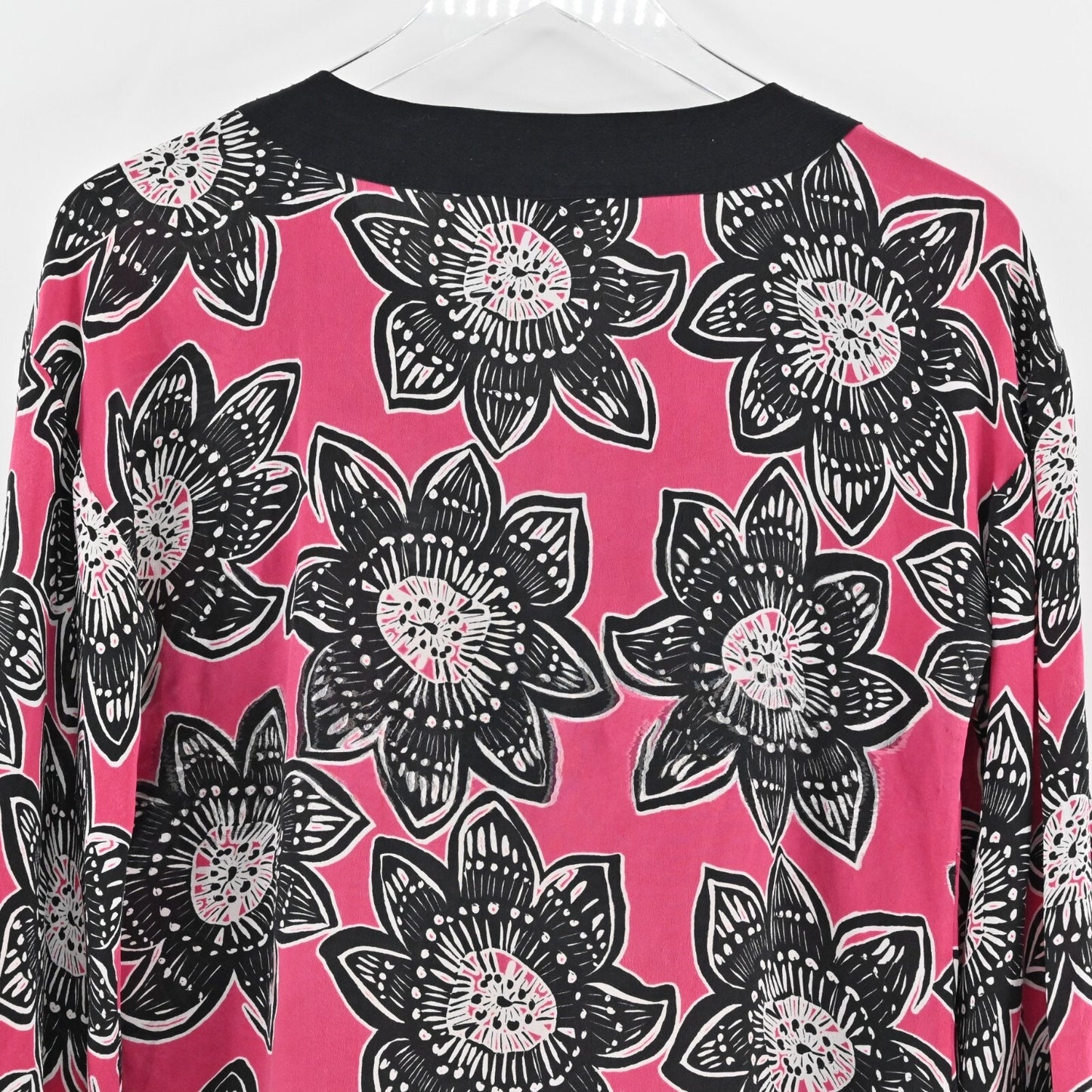 Hobbs Dress Sz S Silk Lightweight Pink Black Floral Kimono Style Mini Maximalist