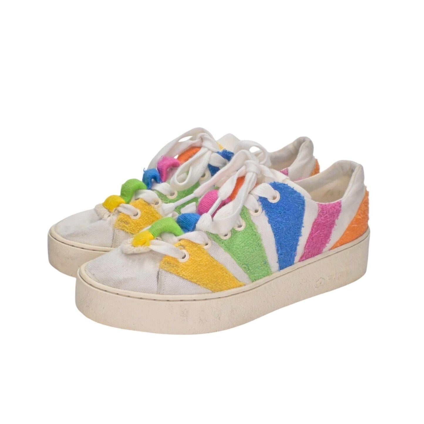 FARM RIO Rainbow Sneakers Womens Sz 7.5 Platform Shoe Pink Green Picnic Crochet