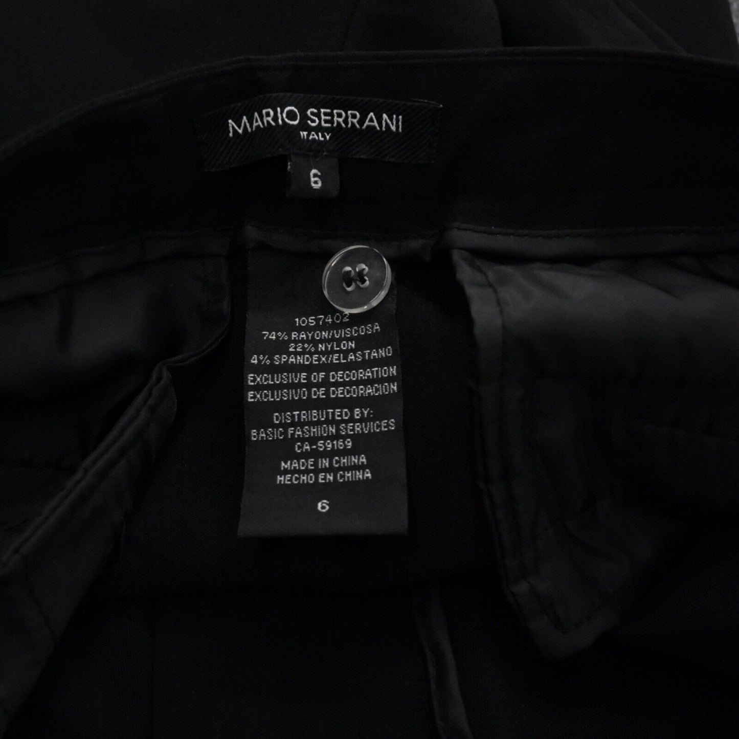 MARIO SERRANI Pants Womens Size 6 Black Slim Tapered Leg Stretch Career Italy