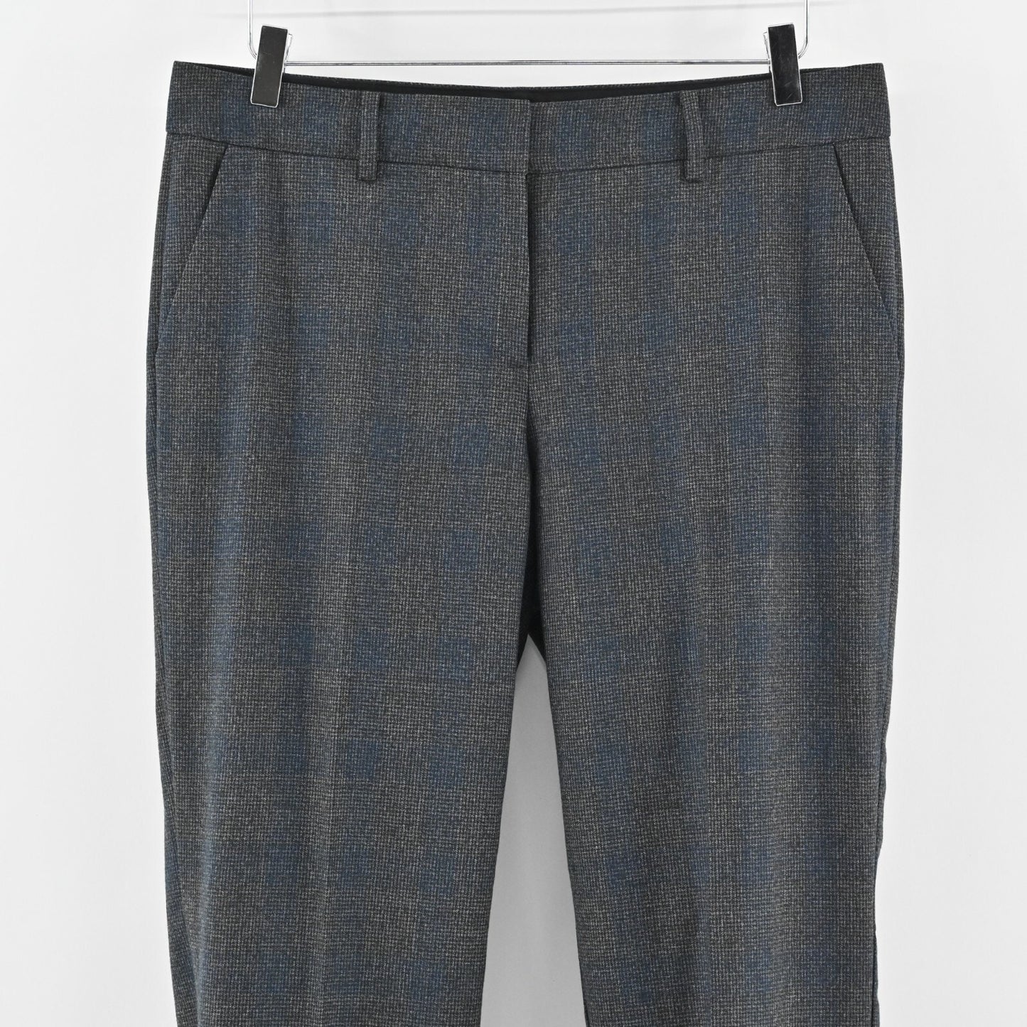 ELIE TAHARI Pants Womens Size 12 Virgin Wool Gray Blue Plaid Straight Trousers