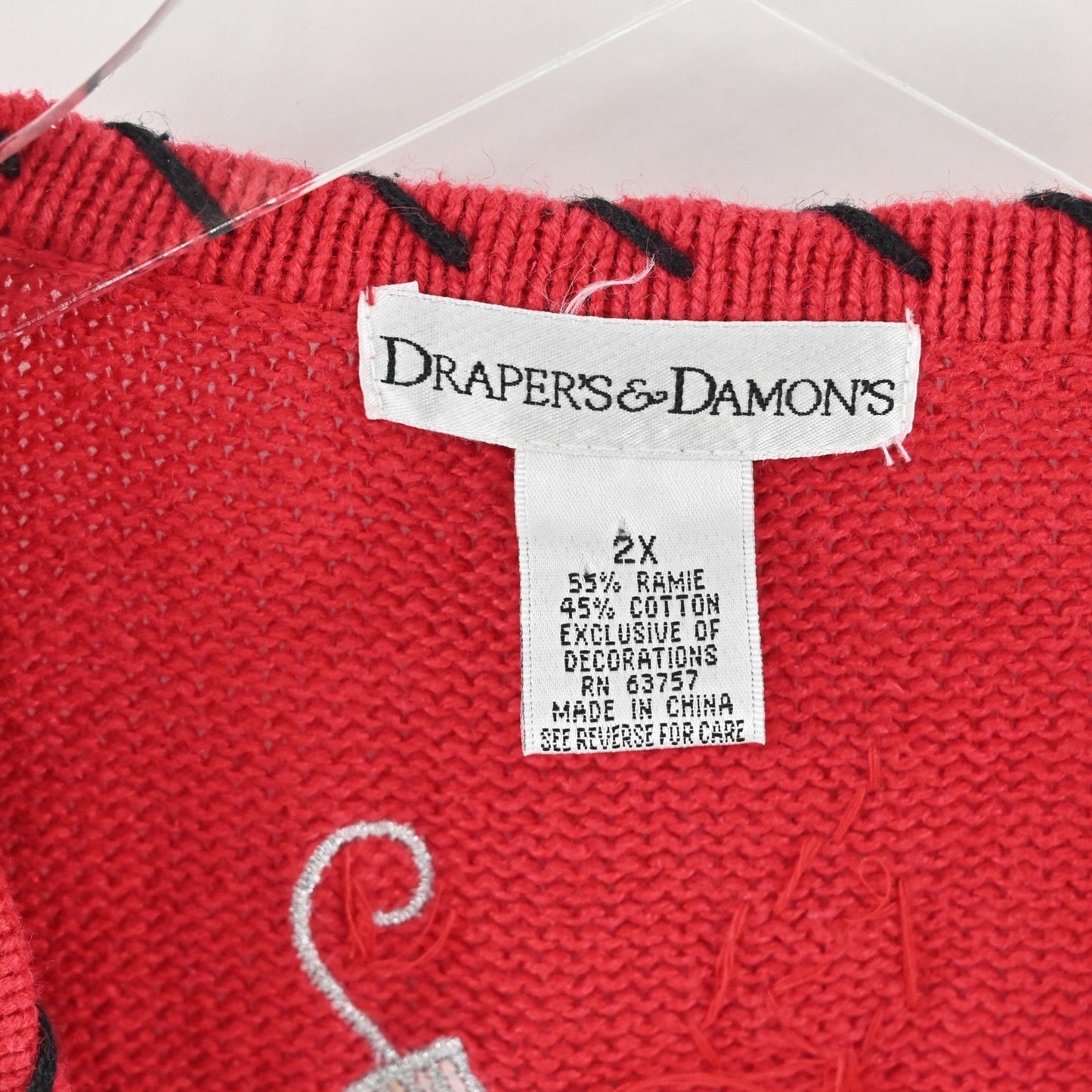 Vtg Holiday Sweater Vest Womens 2XL Beaded Red Ugly Christmas Ornaments Knit 80s