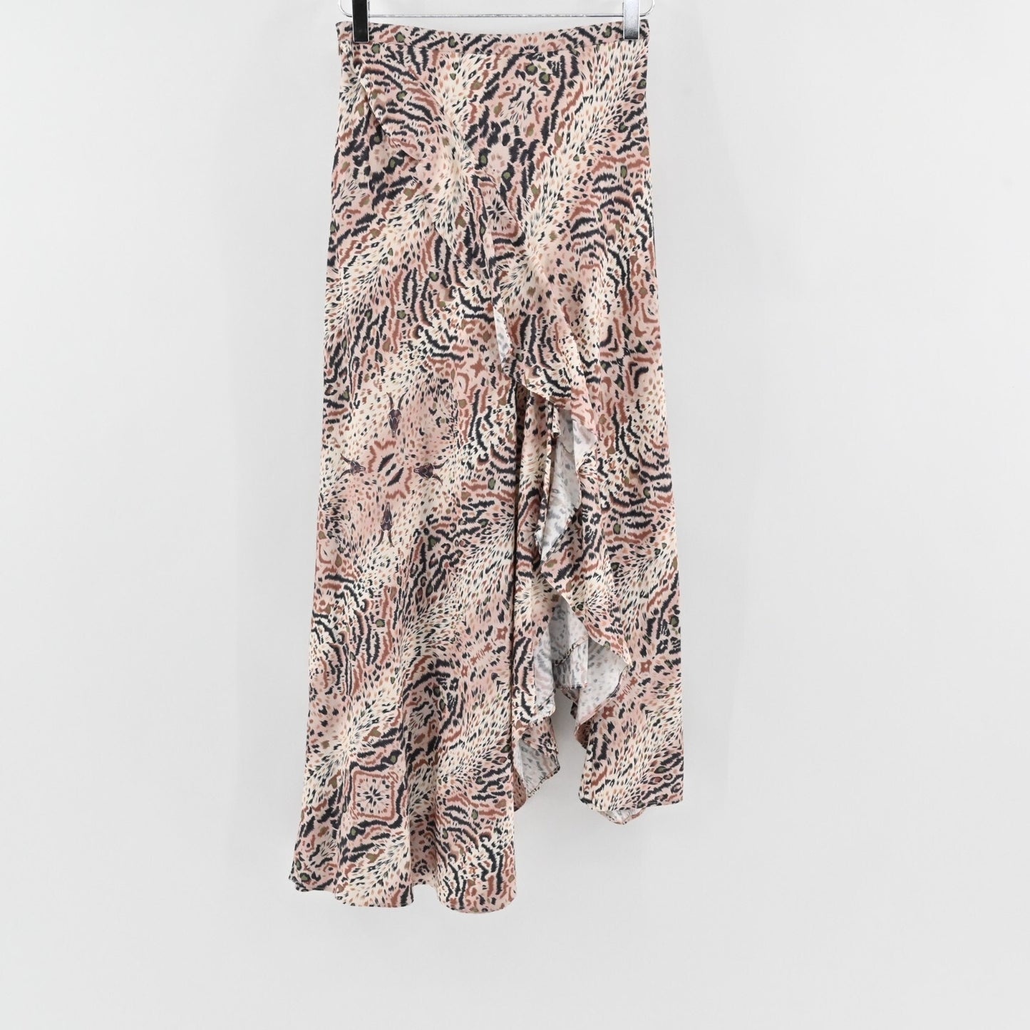 ALLSAINTS Skirt Size 4 Raya Arietta Animal Print Multi Ruffled Asymmetric Hem
