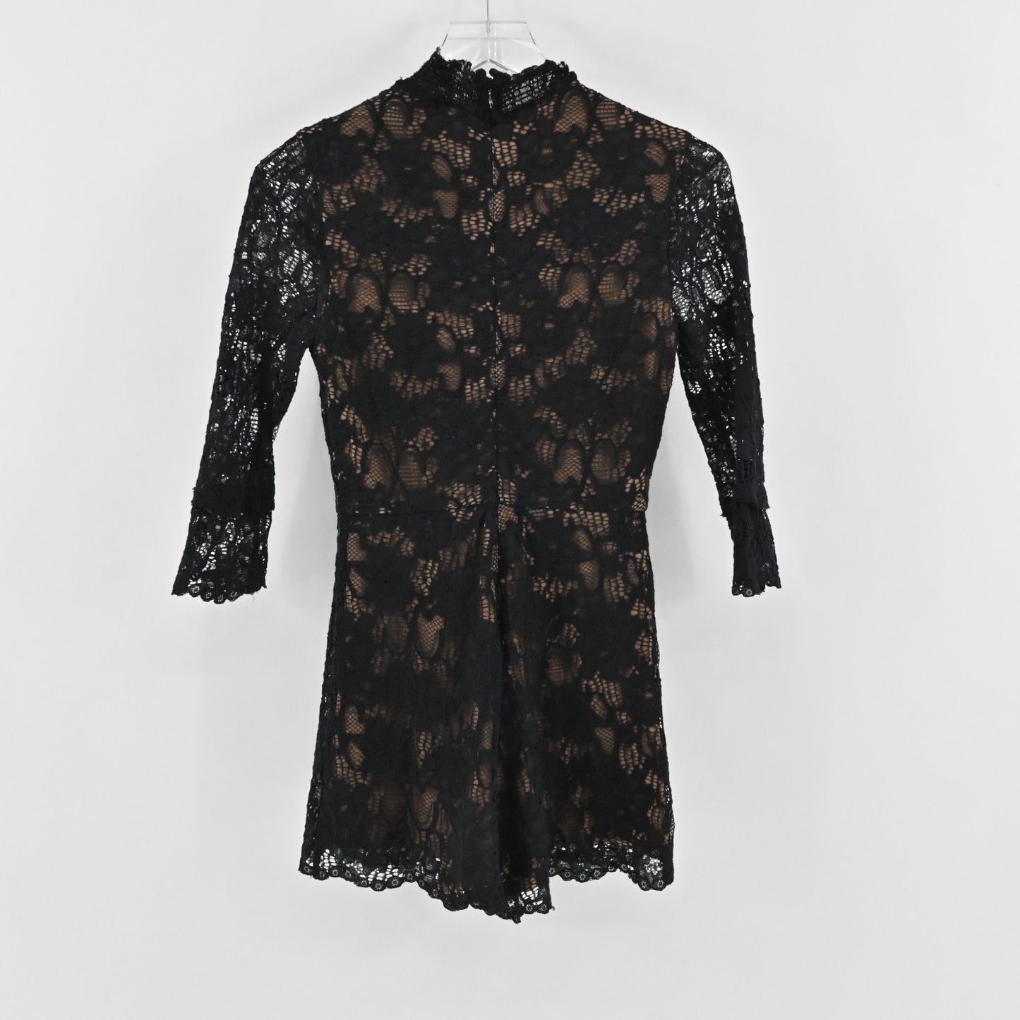 ALEXIS Womens Jing Black Lace Pattern Romper Size XS Mock Neck 3/4 Sleeve Chic