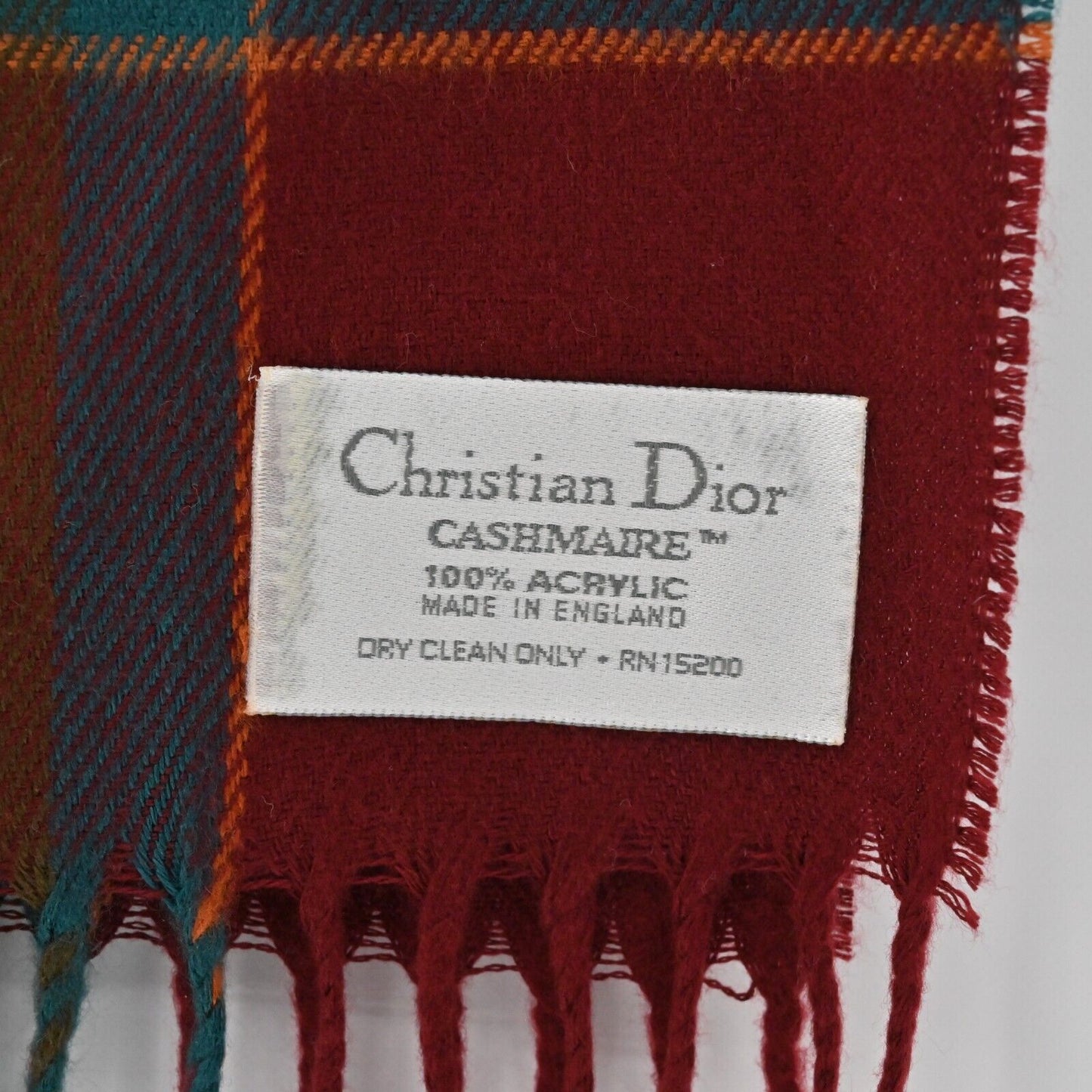 Vintage CHRISTIAN DIOR Scarf Unisex Cashmaire Fringe Plaid Scottish England 80s