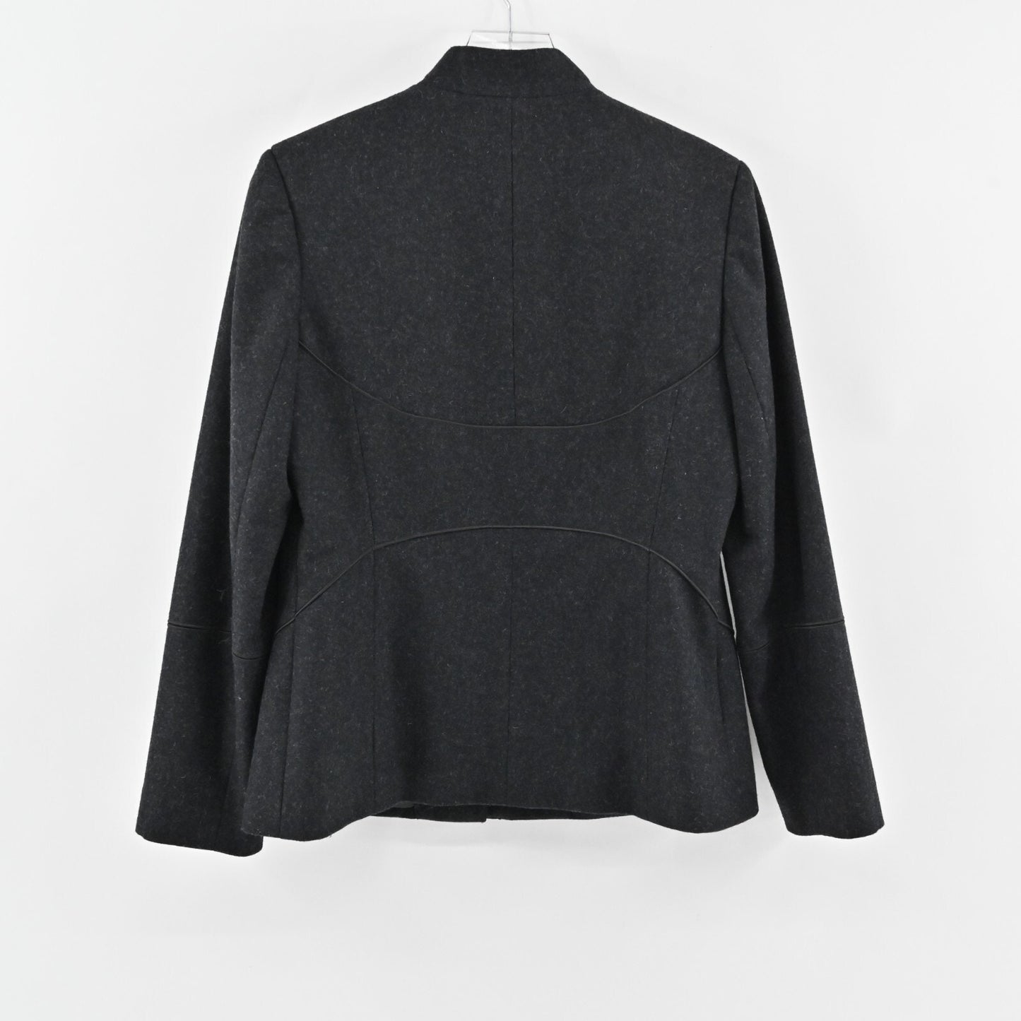 Wool Jacket Womens Size L Slate Gray Mock Neck Classic Outerwear Ethical Quality