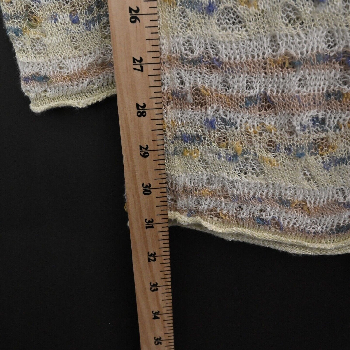 ANTHROPOLOGIE Sweater Womens Size S Cream Stripe Linen Open Knit Scoop Neck MOTH