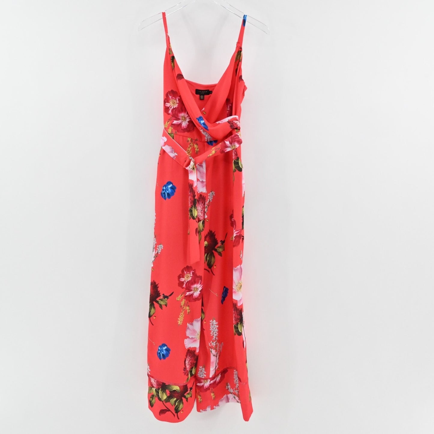 TED BAKER Jumpsuit Womens Size S Piiper Wrap Belted Berry Sundae Red Floral