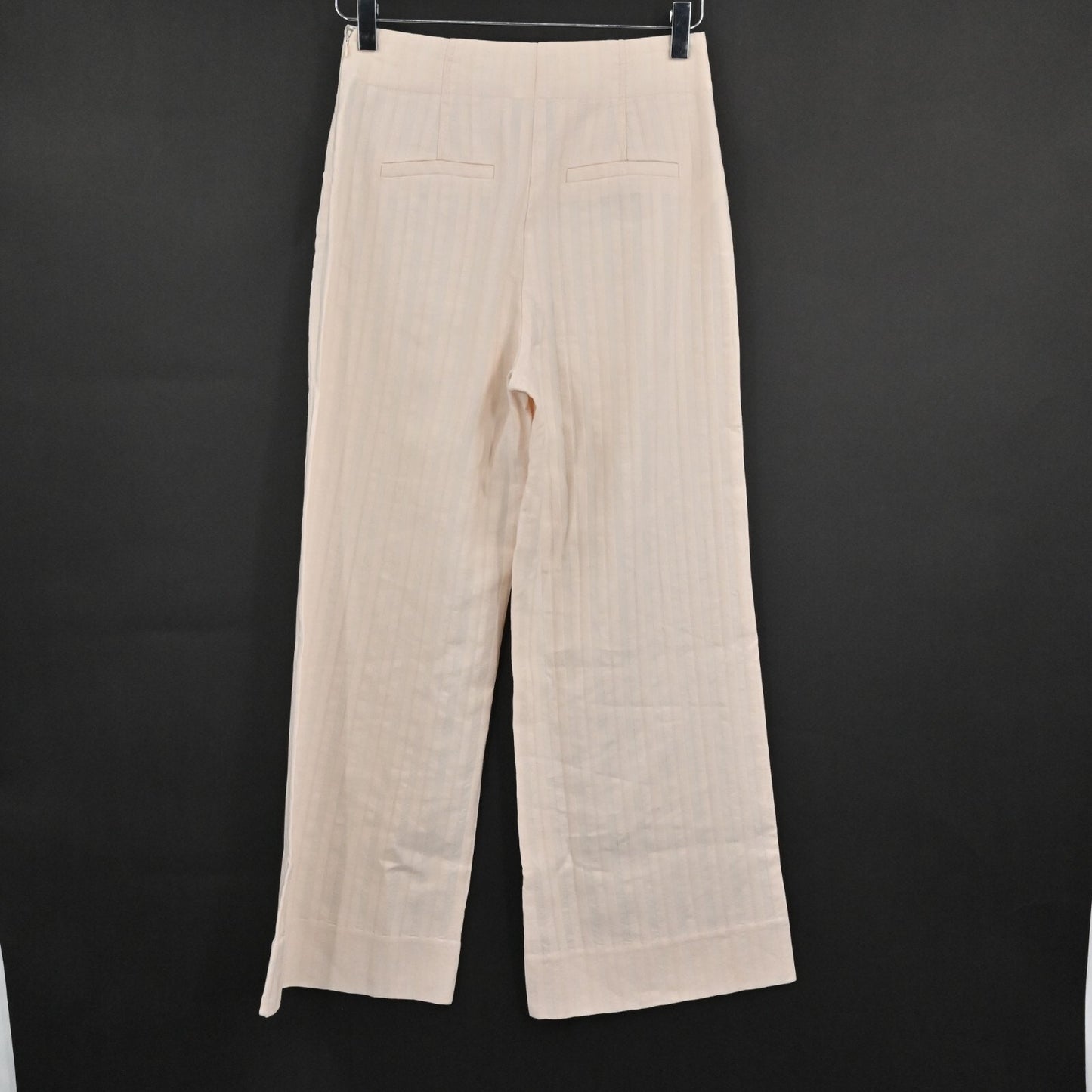 REBECCA TAYLOR Linen Pants Womens Size 0 Textured Stripe Cream Wide Leg Crop