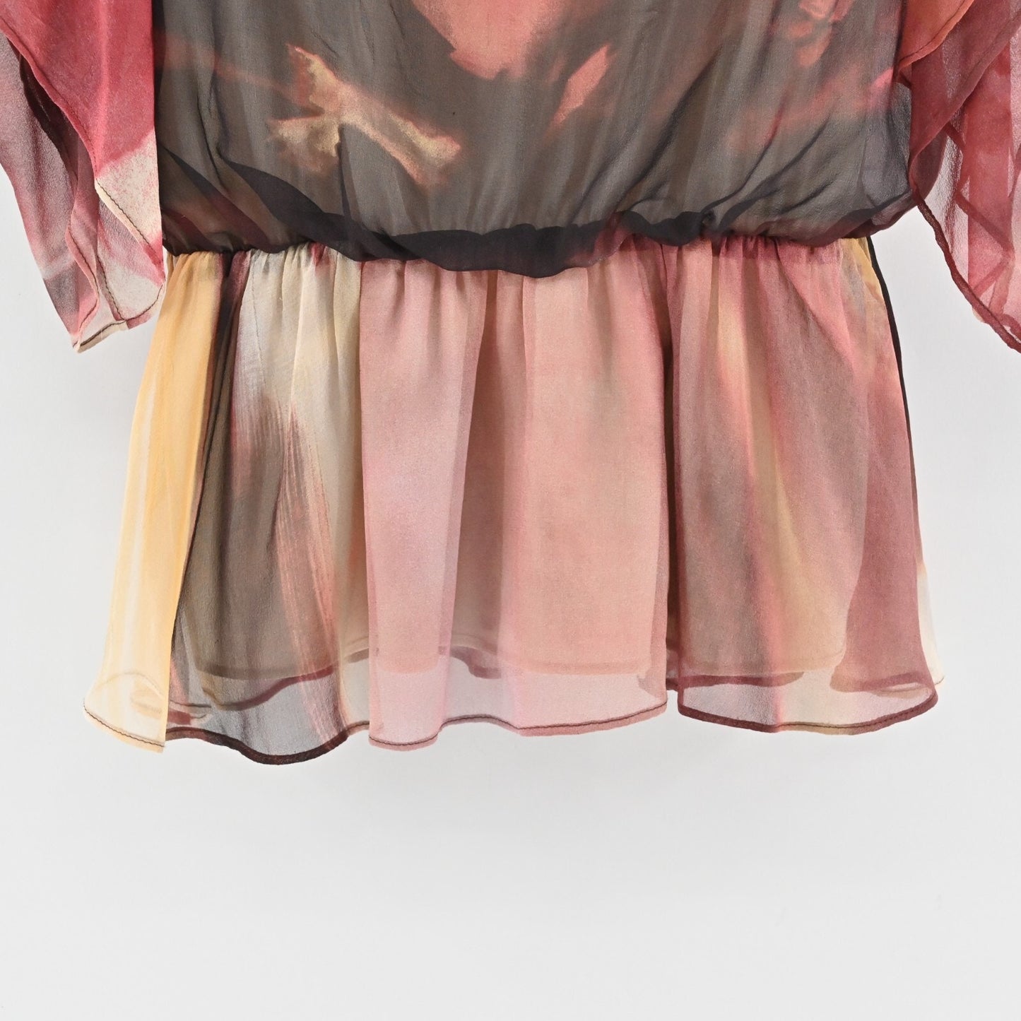 ALICE OLIVIA Womens Silk Peplum TopSize S Fairy Whimsical Pink Brown Blouse