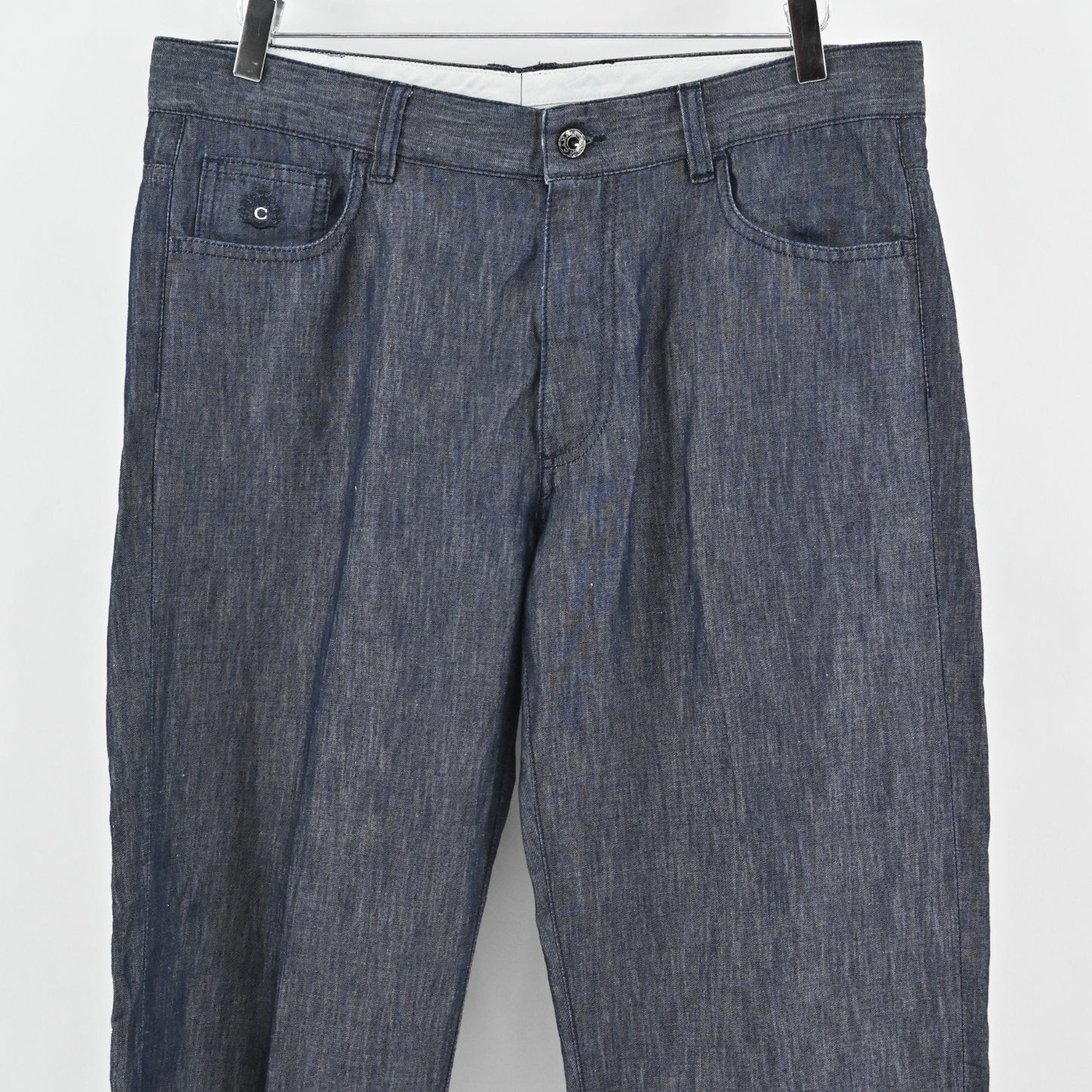 Canali Womens Trousers Size 54 Dark Chambray Classic Tapered Pants Made Italy