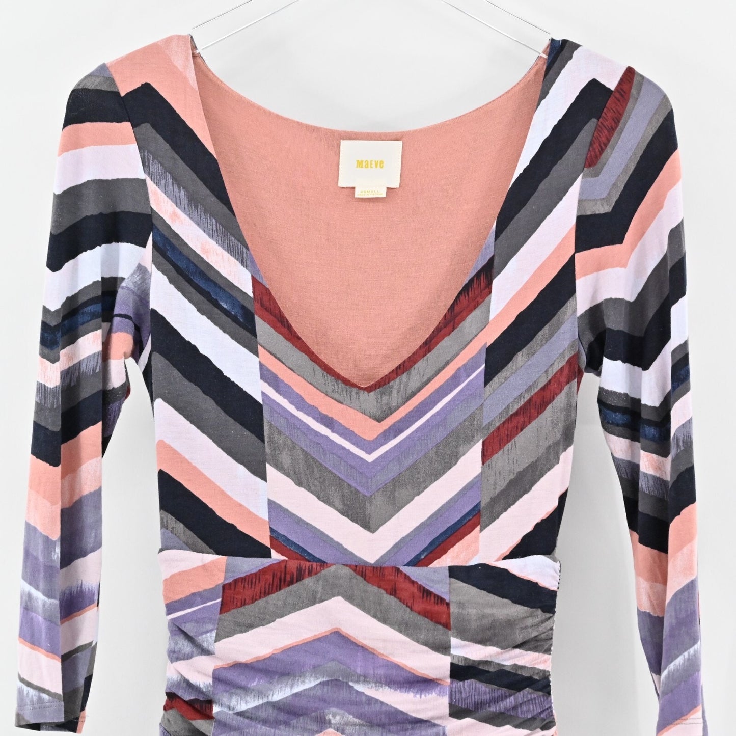 ANTHROPOLOGIE Maeve Novela Dress Size XS Chevron Print Scoop Neck Jersey Maxi