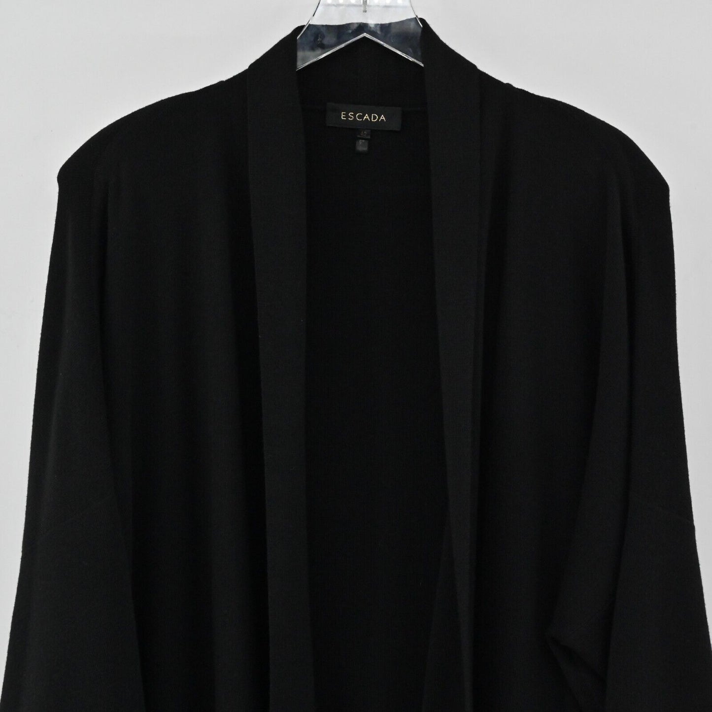 ESCADA Cardigan Sweater Womens Size 42 Black Wool Knit Open Front Quiet Luxury