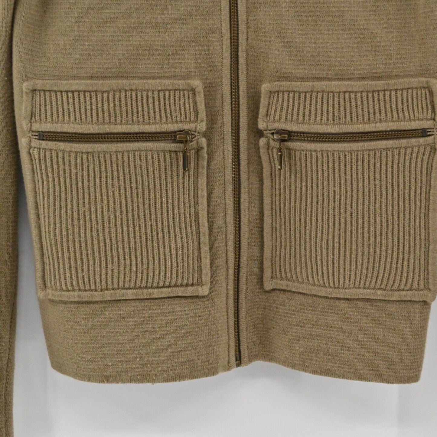 ANN TAYLOR Cardigan Womens Size XS Brown Military Full Zip Cotton Wool Retro Y2K