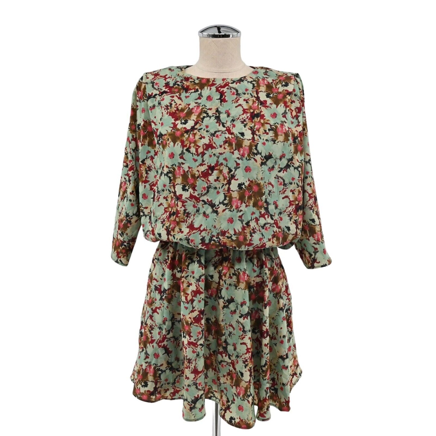 ZARA Dress Womens Size XS Floral 3/4 Sleeve Structured Blouson Mini Retro Twee