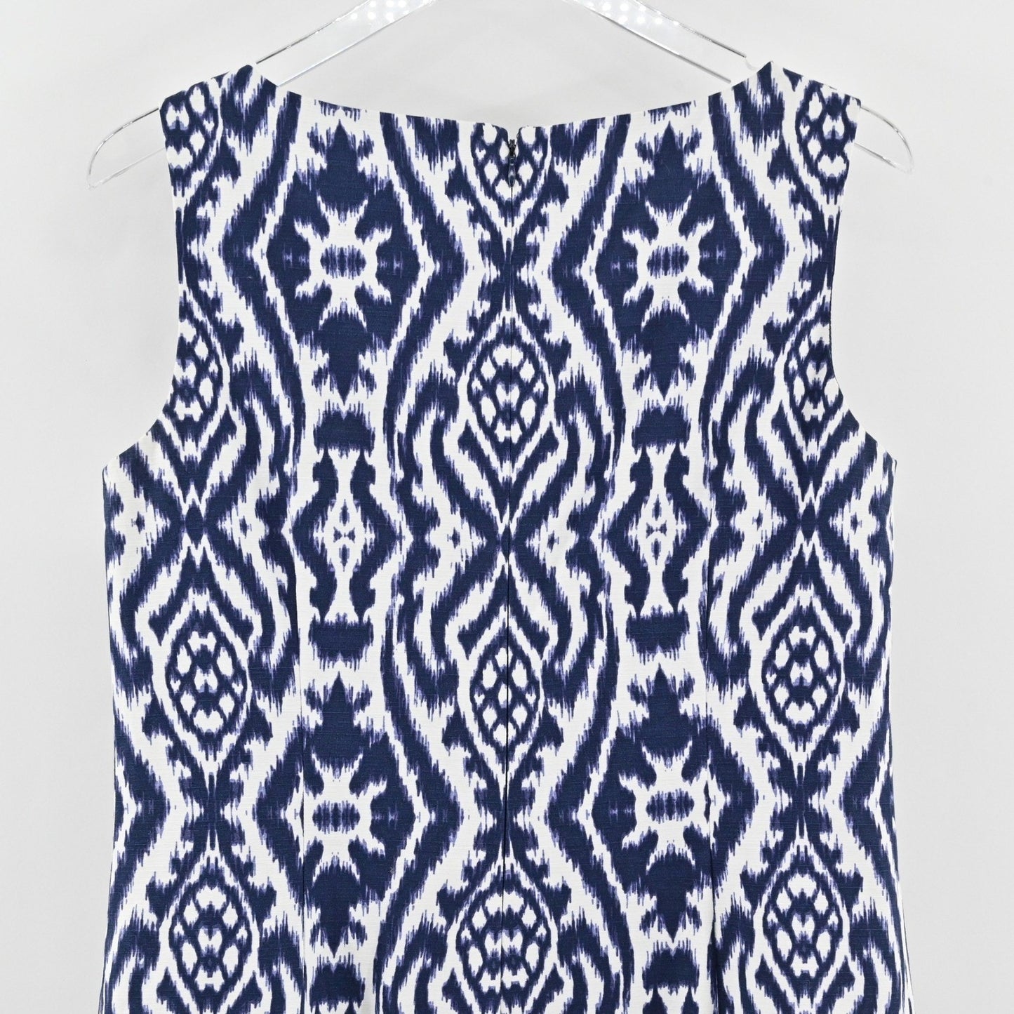 Anne Klein Womens Blue Ikat Dress Shift Size 12 Cotton Sleeveless Stretch Office