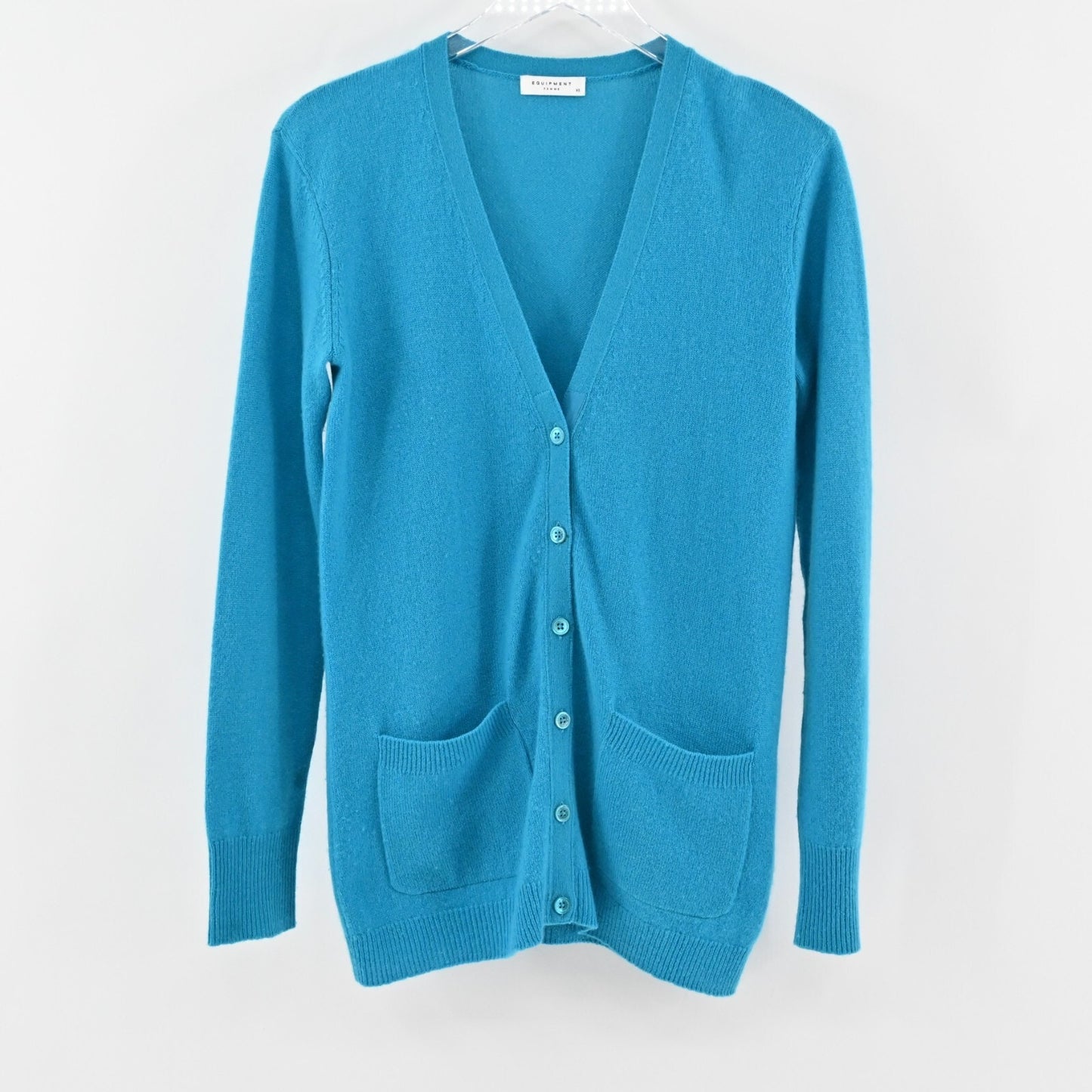EQUIPMENT Cashmere Cardigan Sweater Womens Size XS Ella Blue Knit V Neck Button