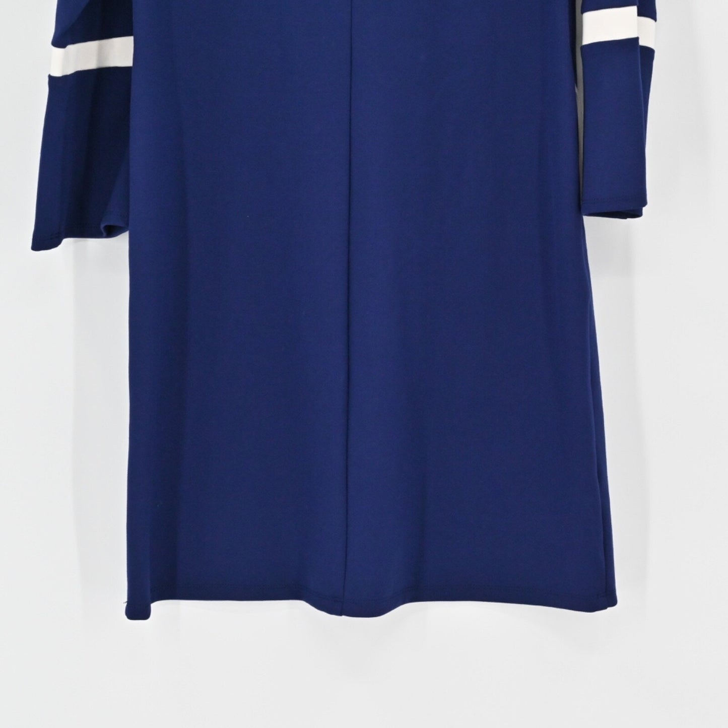 ANNE KLEIN Womens Blue Knit Dress Size M Shift Stripe Bell Sleeve Pockets NEW