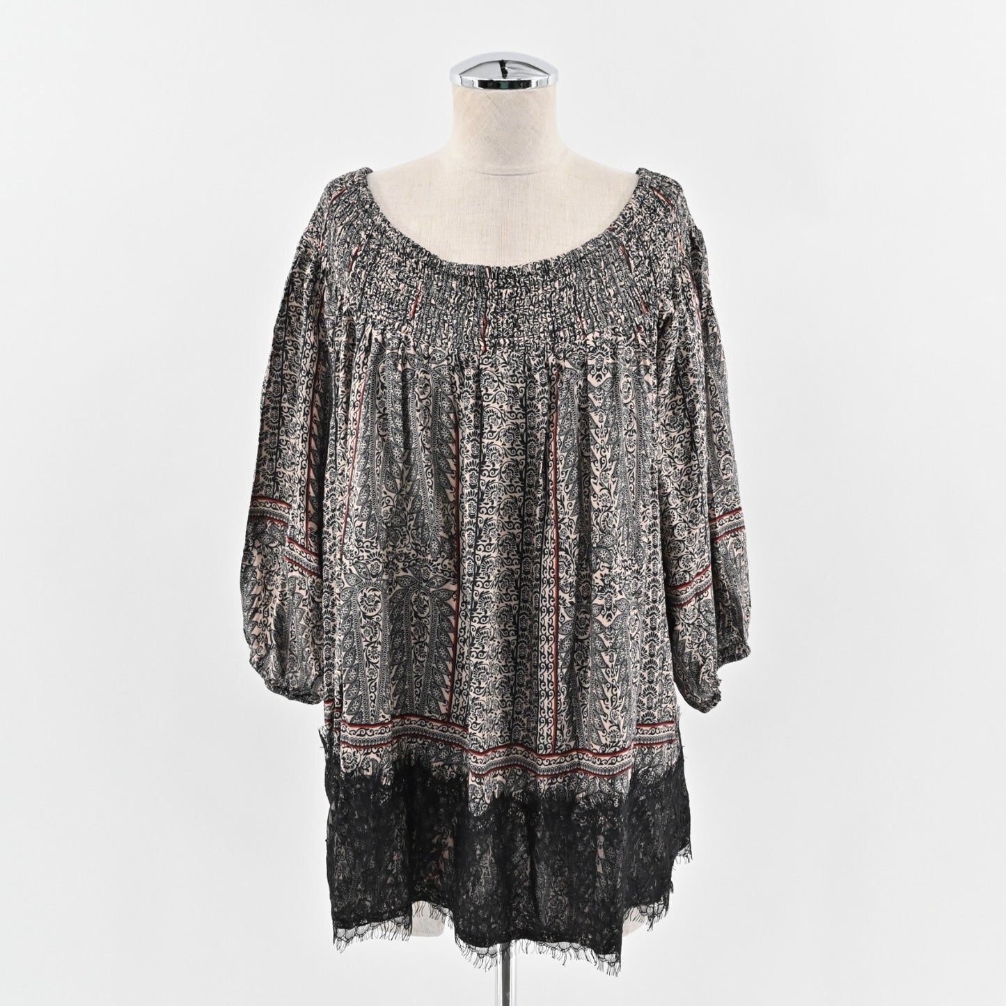 ANTHROPOLOGIE Top Womens Size L Virginia Augusta Boho Off Shoulder Lace Trim
