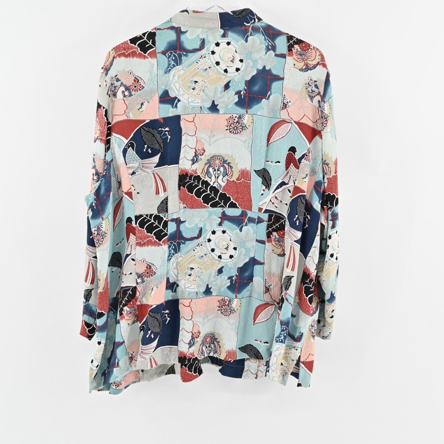 CITRON Santa Monica Womens Silk Top Size XXL Art to Wear Asian Bird Fish Button