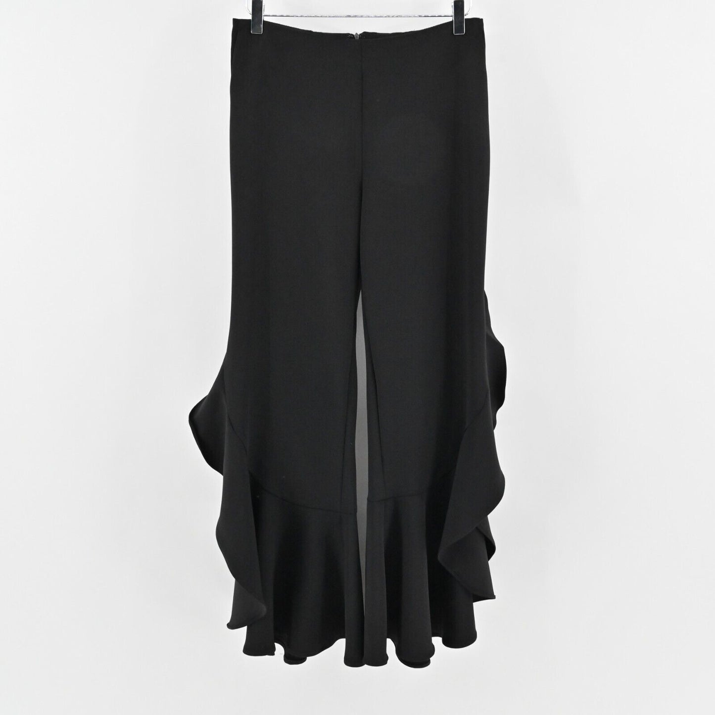 ALBERTO MAKALI Pants Womens Sz 8 Black Ruffle Hem Disco Selena Retro Whimsigoth