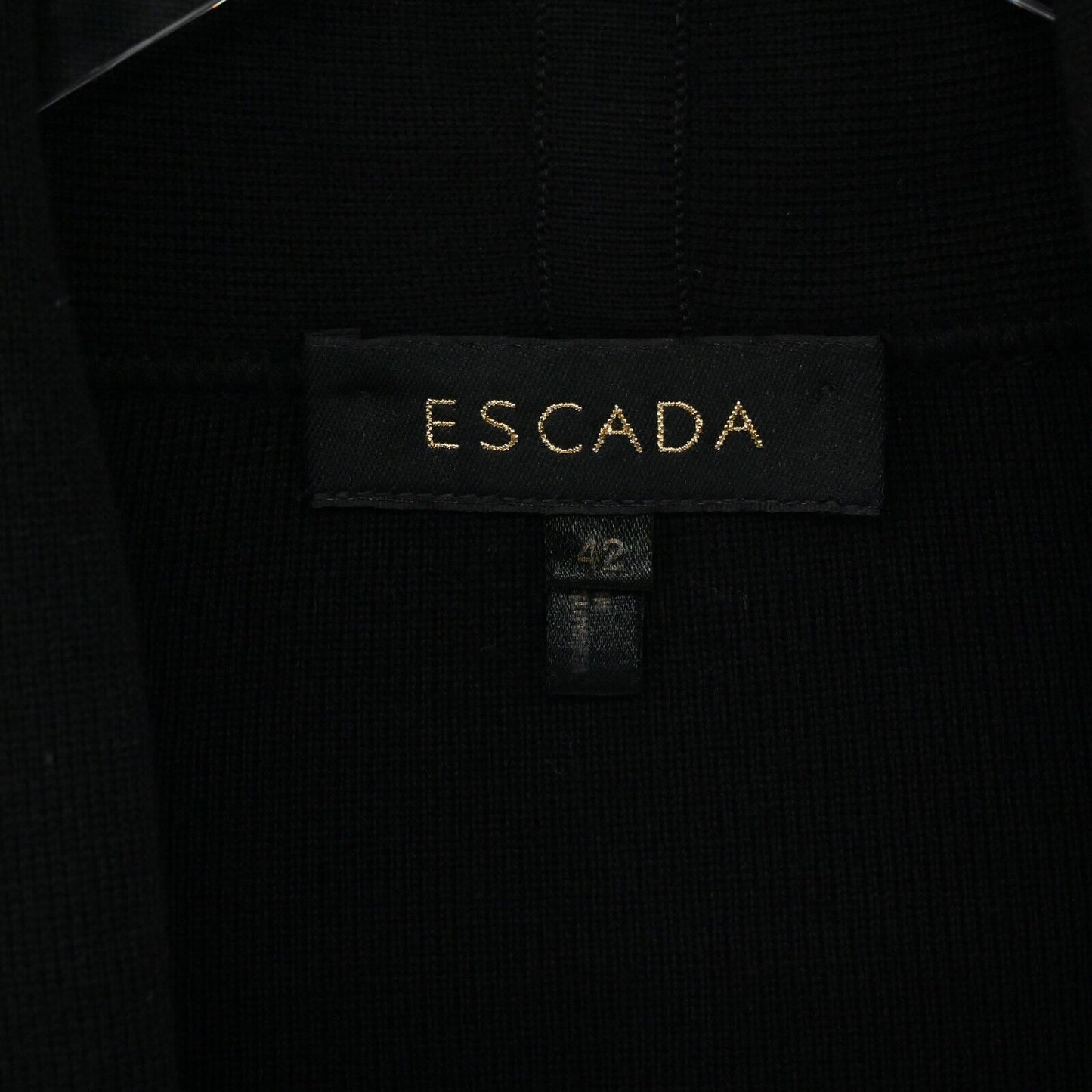 ESCADA Cardigan Sweater Womens Size 42 Black Wool Knit Open Front Quiet Luxury