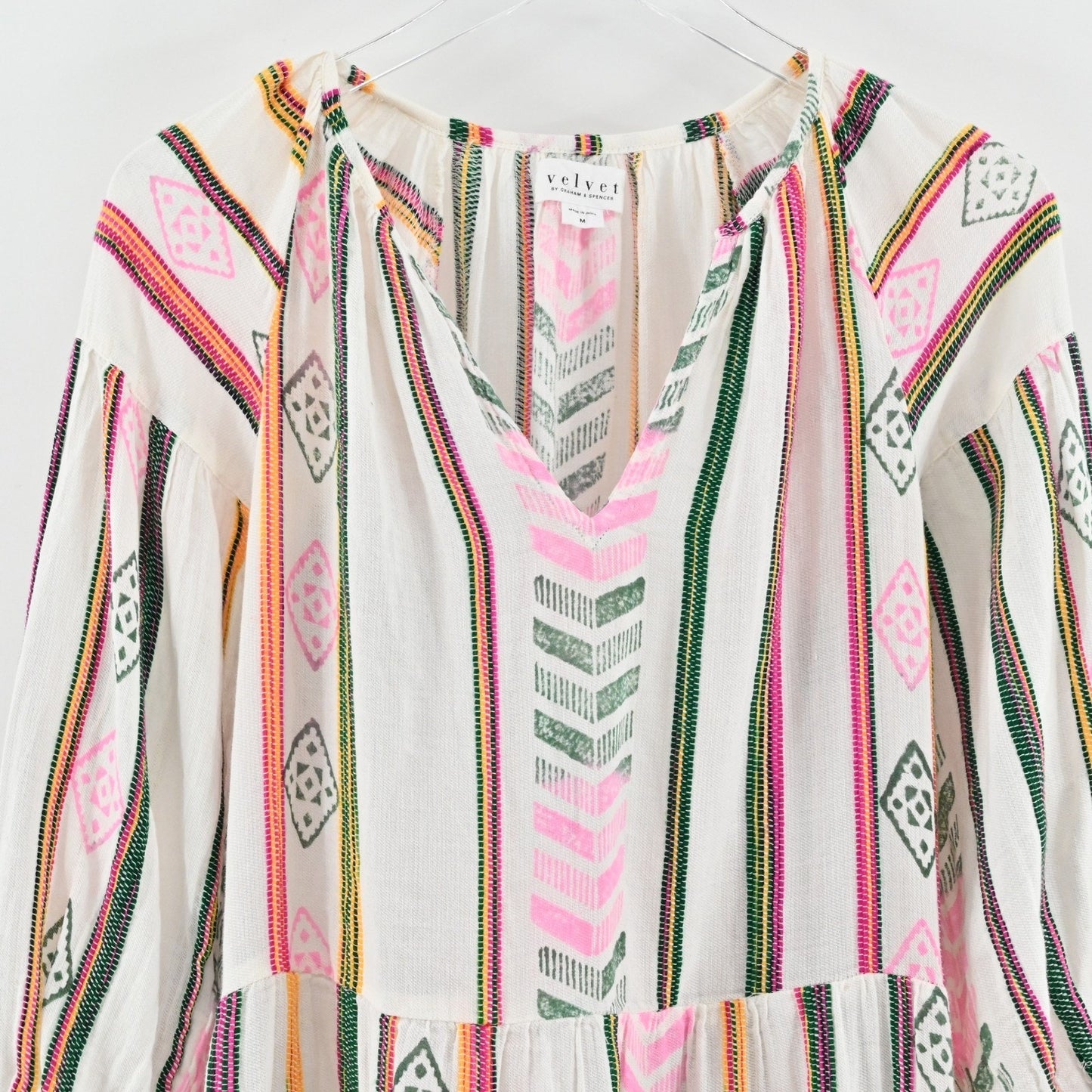 Velvet Graham Spencer Jade Dress M Colorful Embroidered Tiered Bohemian Cotton