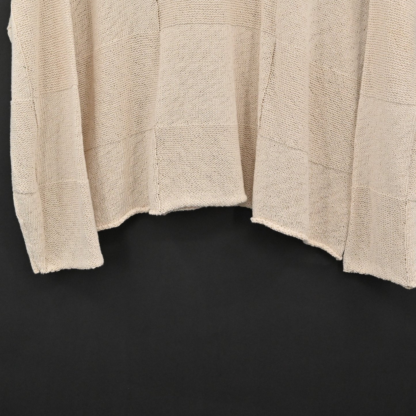 Free People Womens Checkered Knit Sweater Top Size S FP Beach Oversized Tan