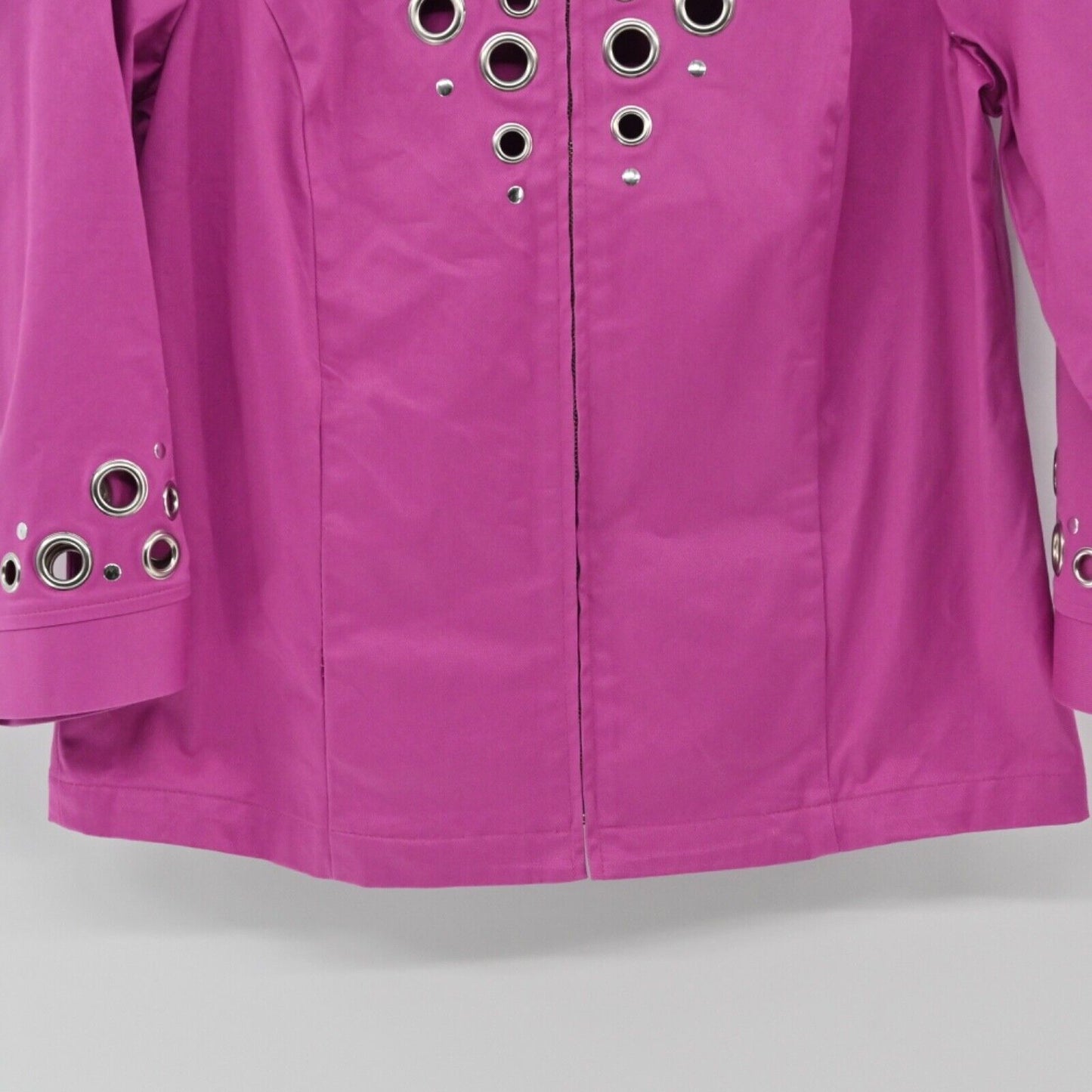 Vtg BOB MACKIE Jacket Womens Size S Pink Grommet Studded 3/4 Sleeve Full Zip 90s
