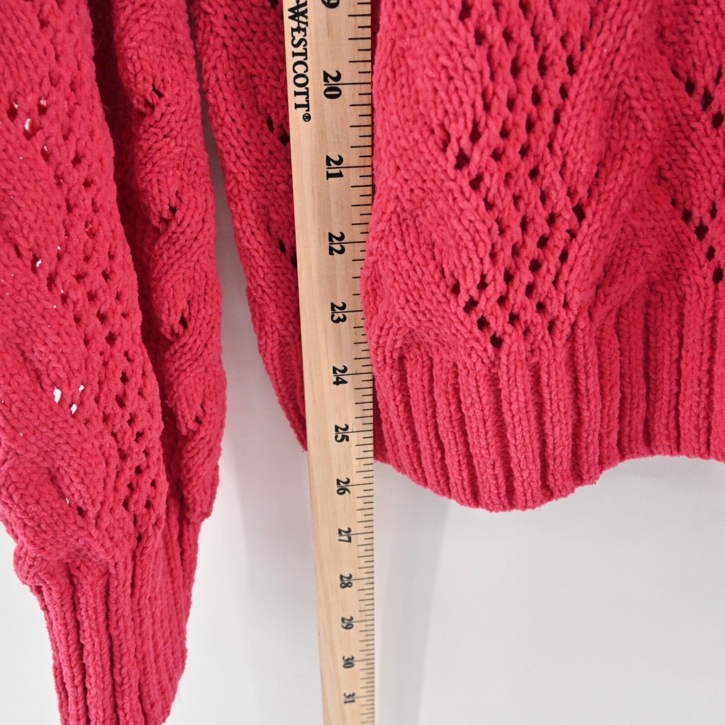 RICH FAMOUS Jacket Womens Size L Hot Pink Knit Sweater Full Zip Ruffle Collar