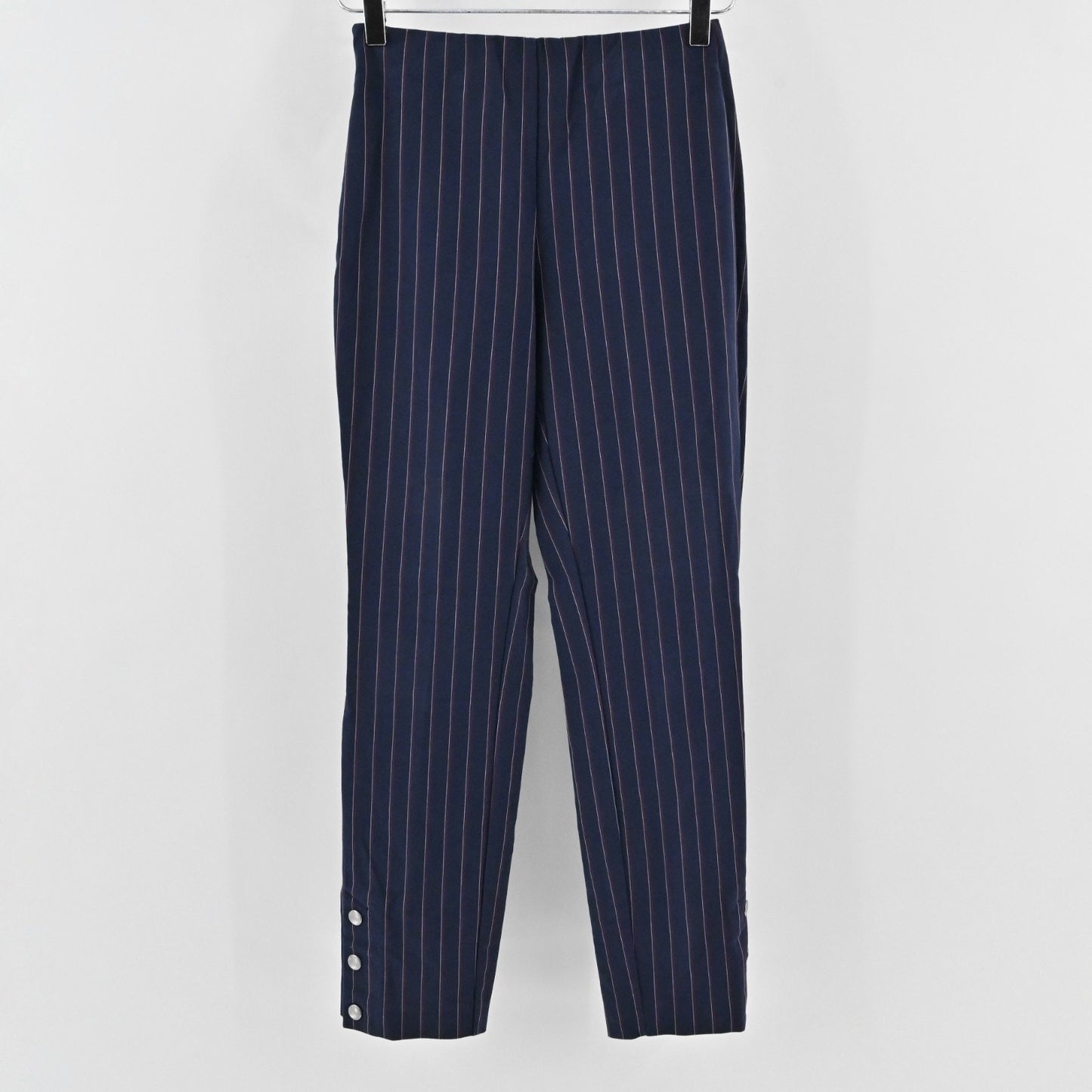 Rag Bone Womens Simone Red Navy Pinstripe Pants Size 2 Skinny Leg Side Snap