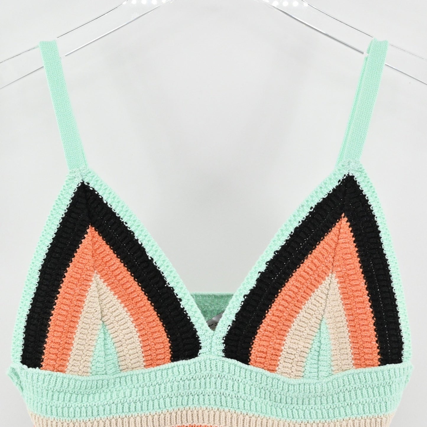 Zara Crochet Knit Crop Top Striped V Neck Sleeveless Summer Casual Boho