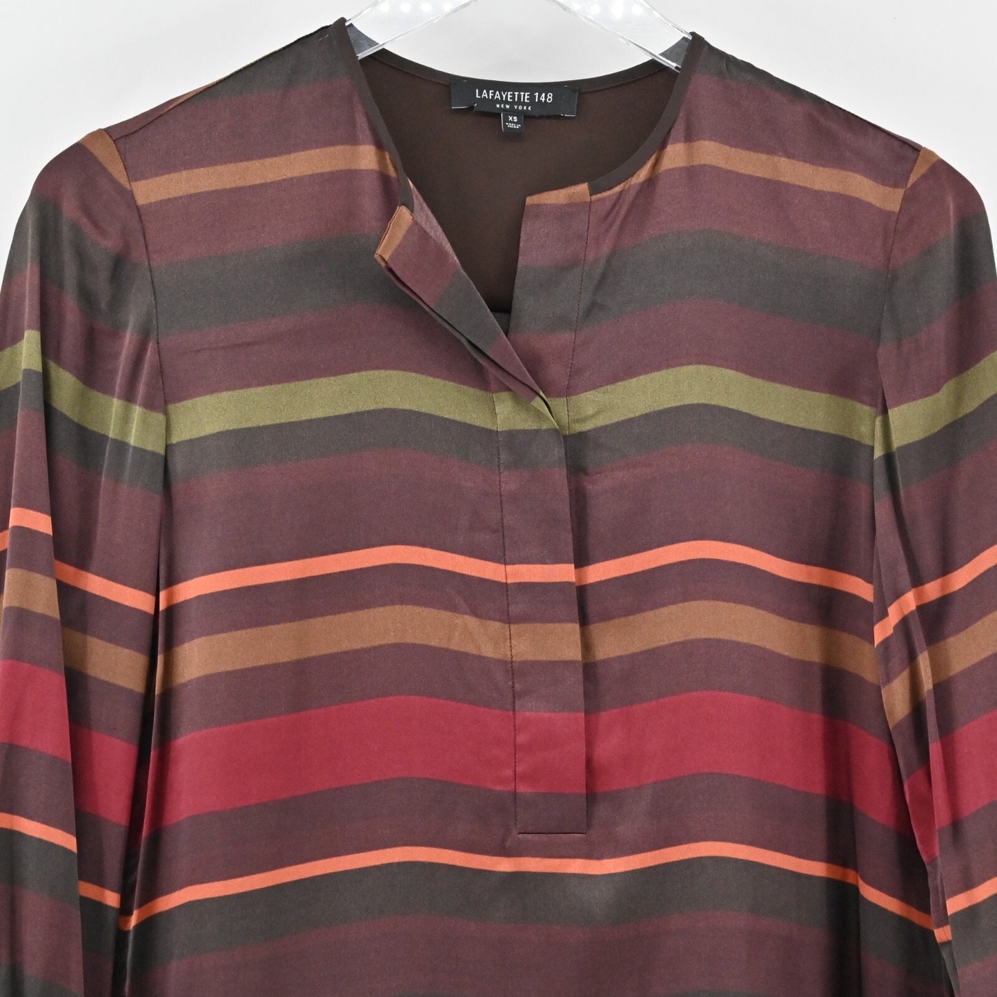 LAFAYETTE 148 Womens Top Size XS Prisha Autumn Stripe Tunic Blouse Rust Capsule