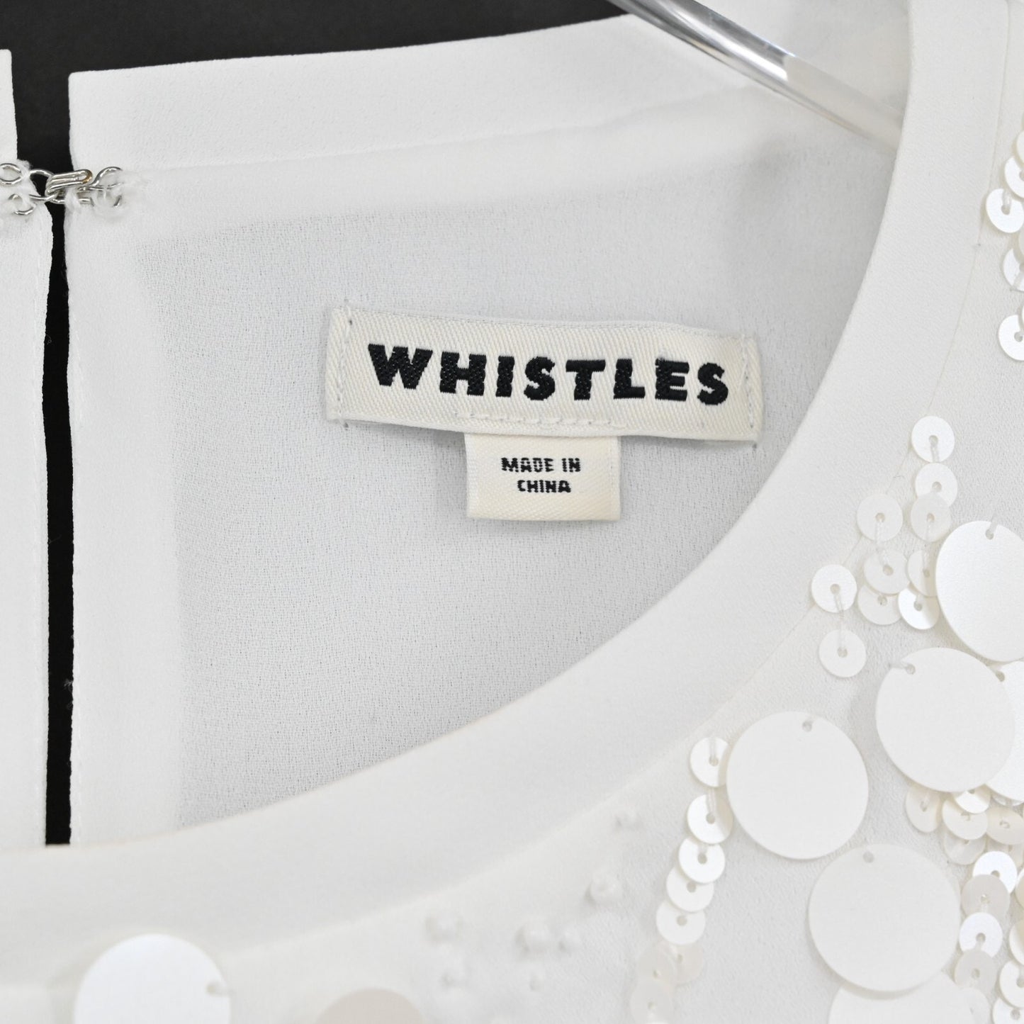 WHISTLES White Sequin Top Womens Size 4 Beaded Embellished Boxy Short Sleeve Tee