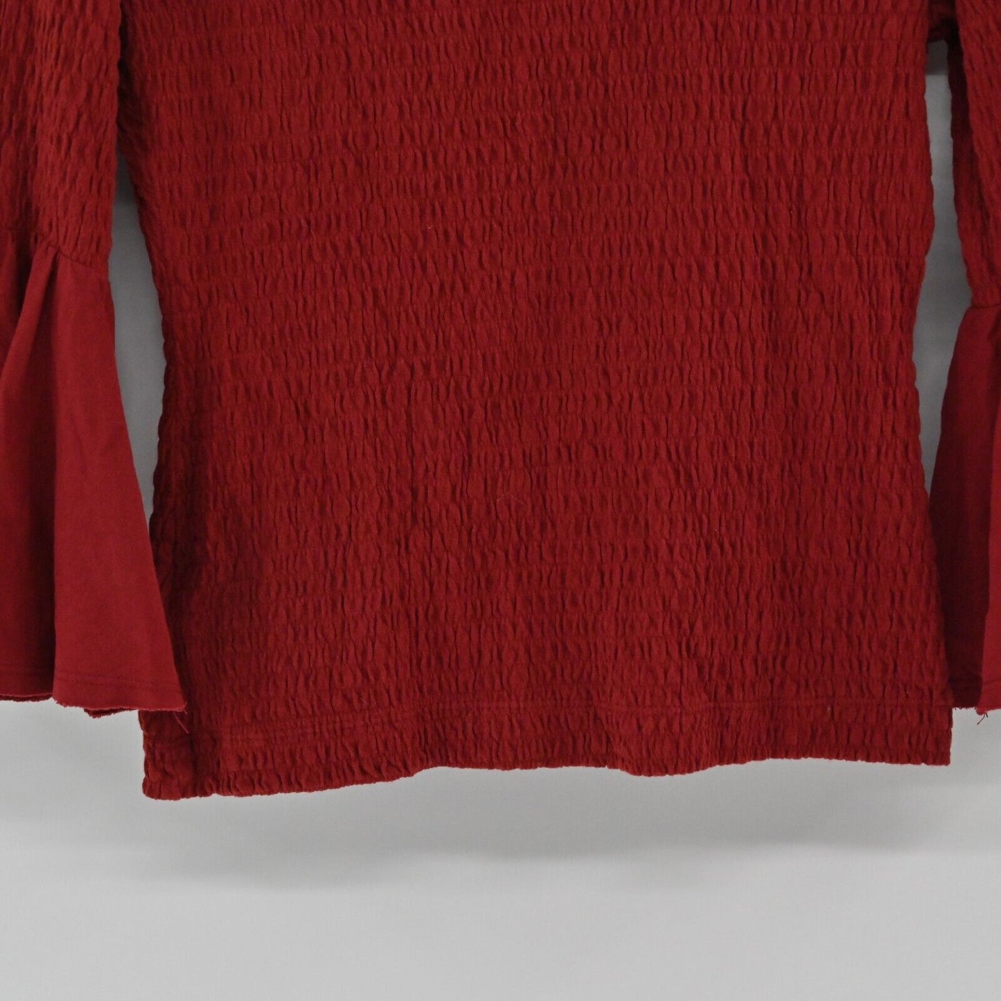 ANTHROPOLOGIE Top Womens Size S Smocked Bell Sleeve Scoop Neck Stretch Blouse