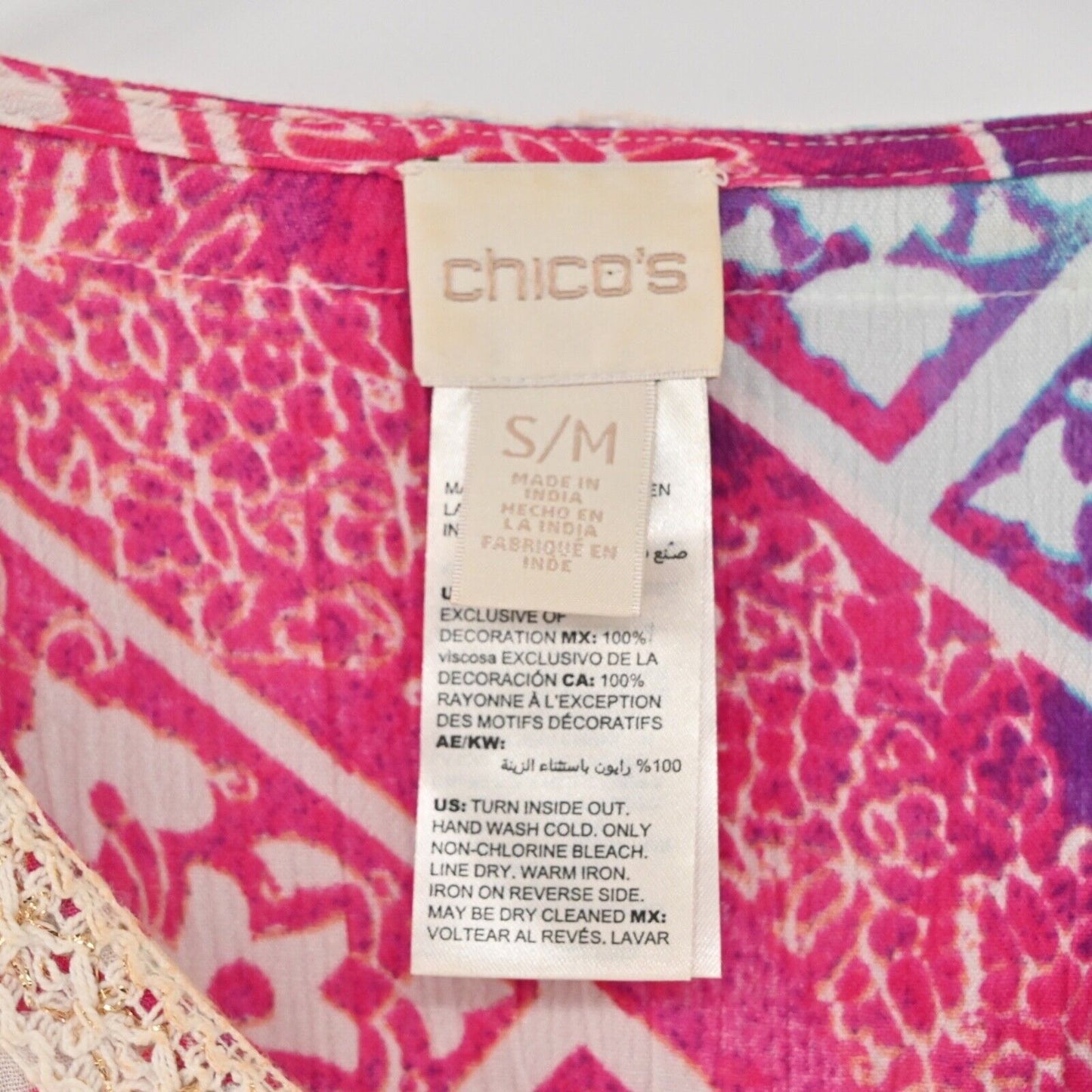 CHICOS Top Womens Size SM Kaleidoscope Medallion V Neck Poncho Style Tunic Boho