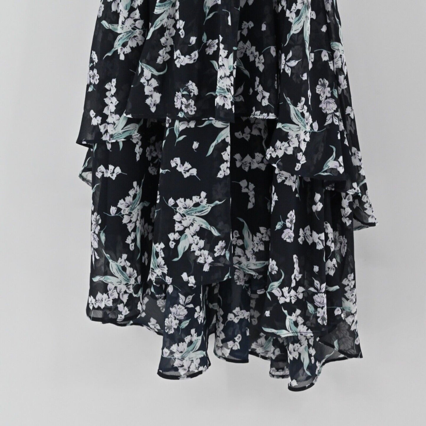 ELLIATT Dress Womens Sz XS Ruffle Mini Navy Blue Floral Cold Shoulder Whimsygoth