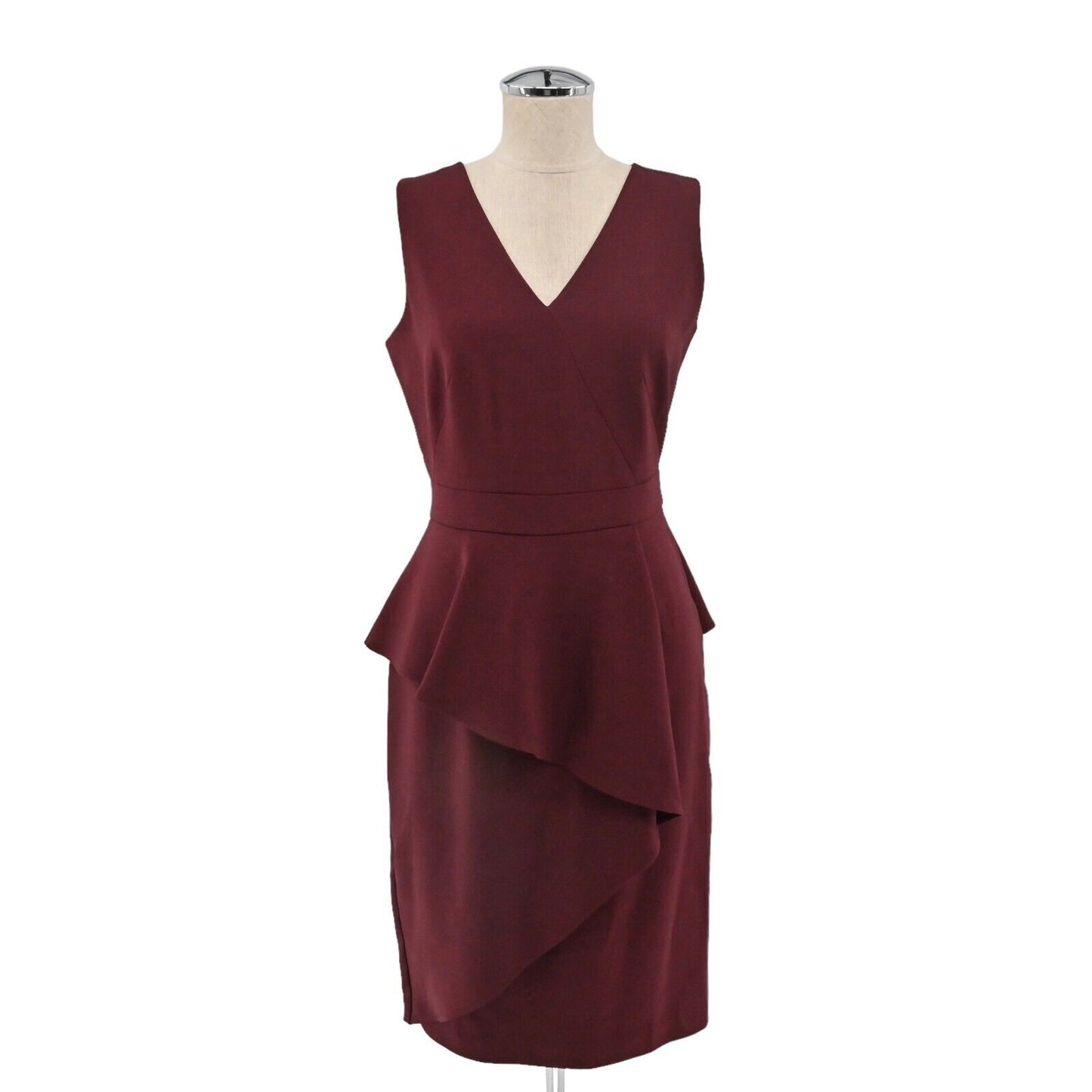 WHITE HOUSE BLACK MARKET Dress Womens Size 2 Burgundy Ruffle Sleeveless Sheath