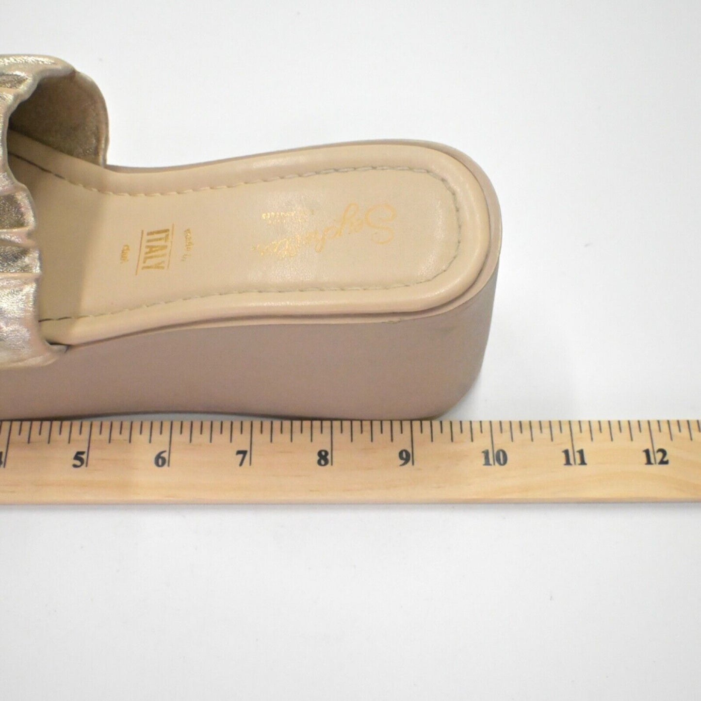 SEYCHELLES Sandals Womens Sz 8 Gold Metallic Leather Coney Island Slide Platform