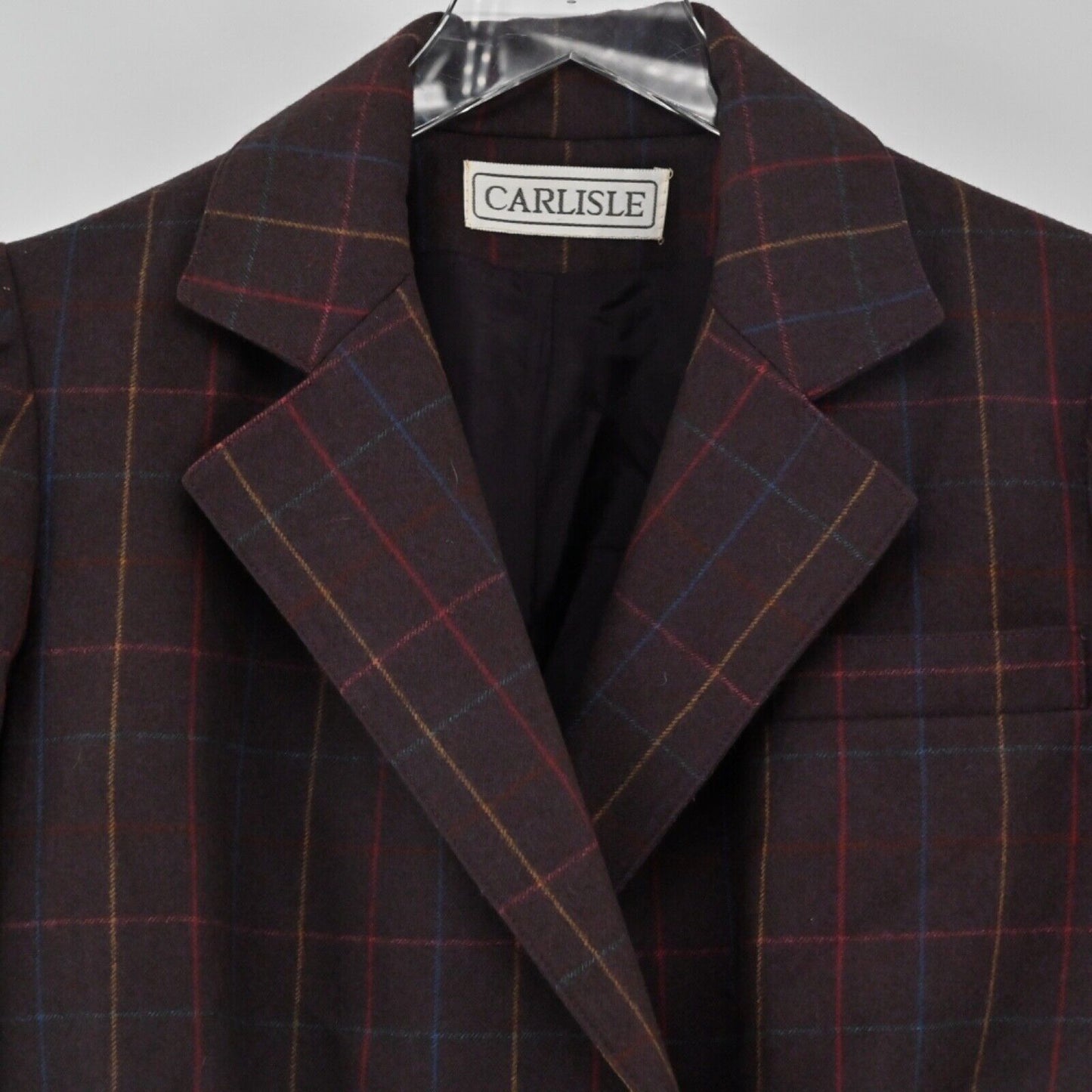 Vtg CARLISLE Blazer Womens Sz 6 Purple Windowpane Plaid Crop Double Breasted 80s