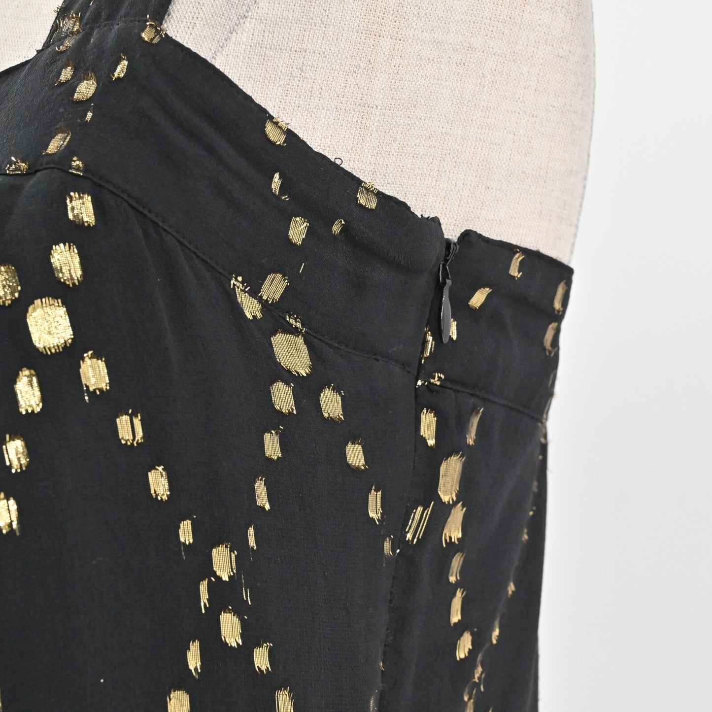 ADAM LIPPES Silk Dress Sz 6 AdamPlusEve Black Gold Lurex Detail Sleeveless Mini