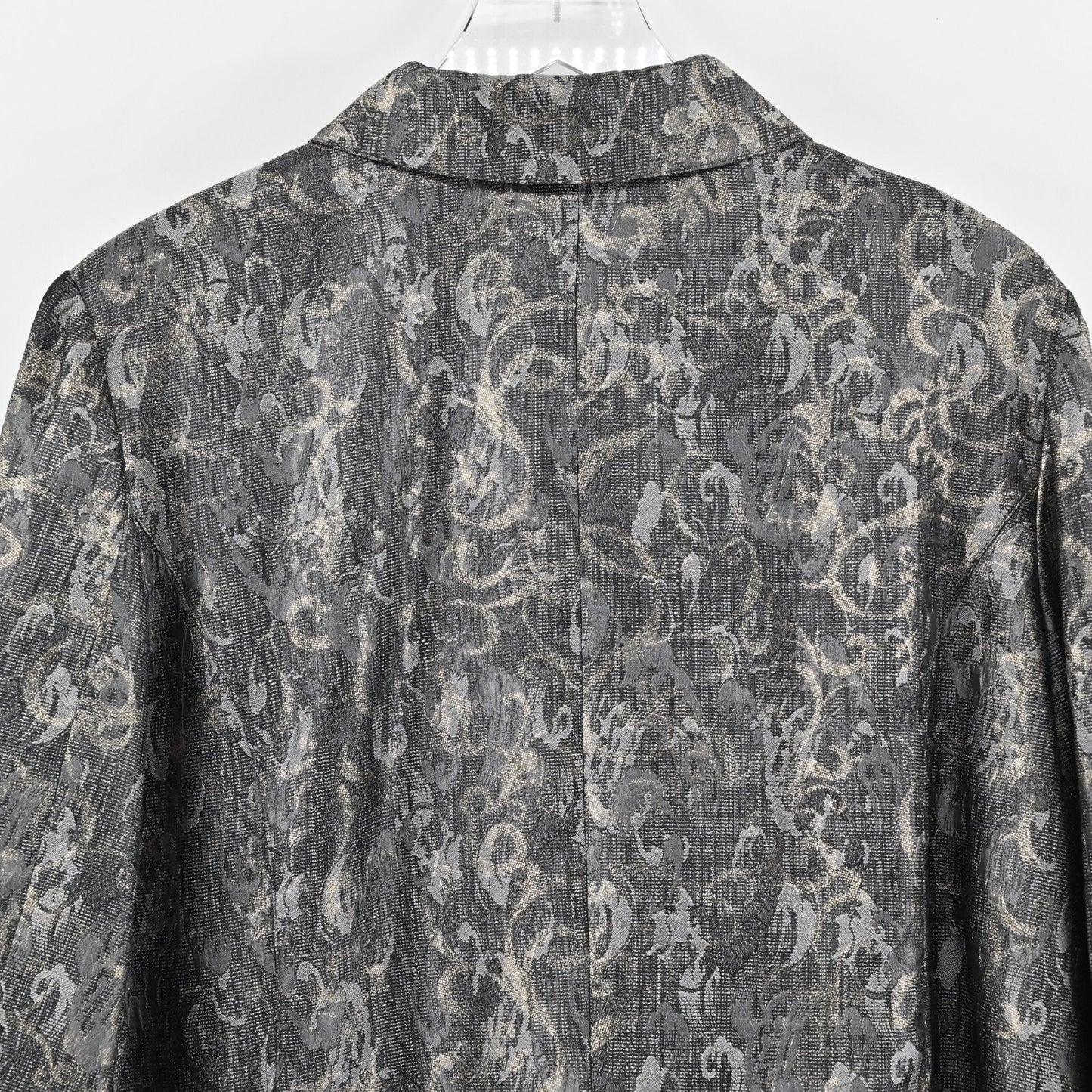 CHICOS Jacket Womens Size XL Barrett Shimmering Scroll Dark Gray Gold Zip Front