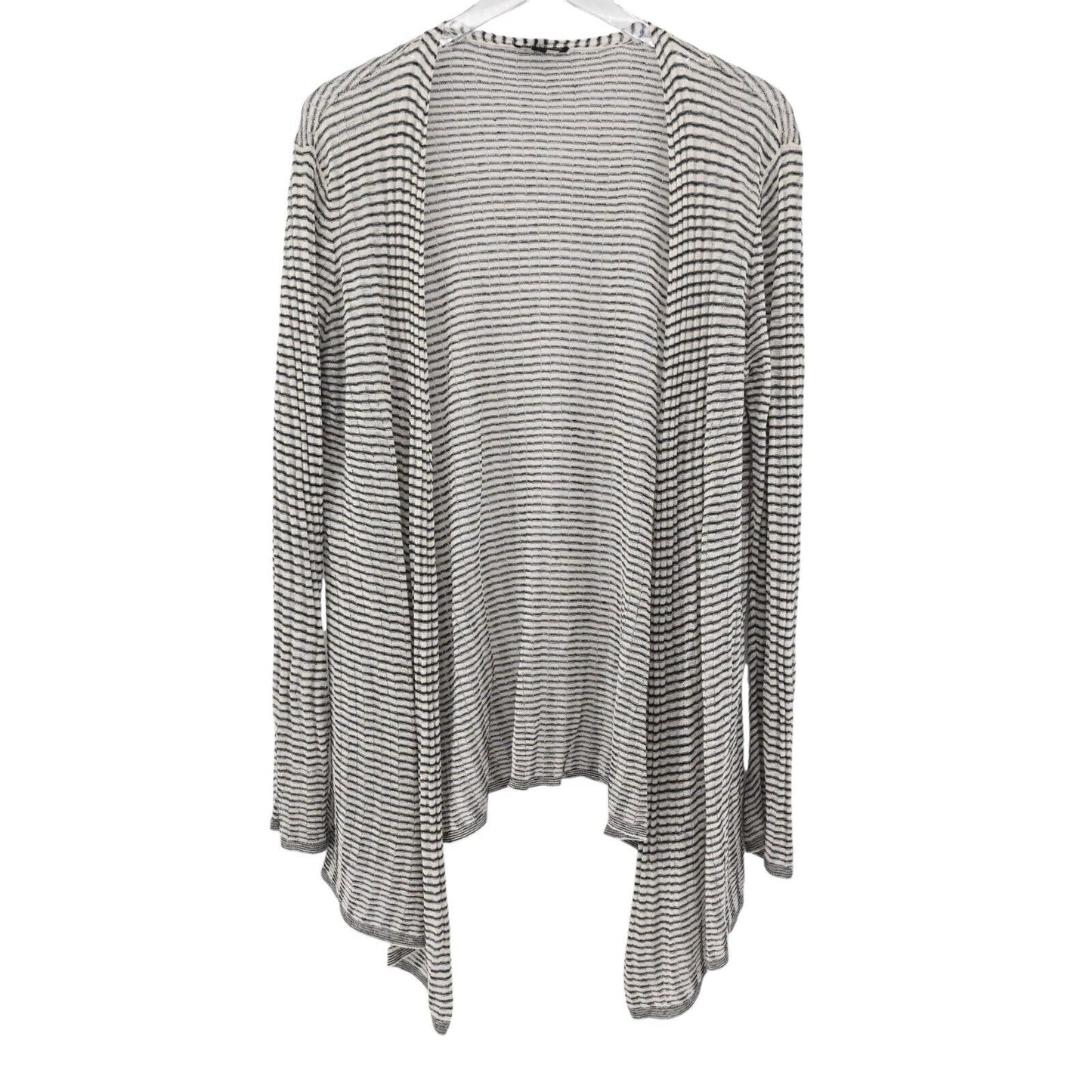 EILEEN FISHER Cardigan Womens Sz M Fine Organic Linen Crepe Knit Sweater Stripe