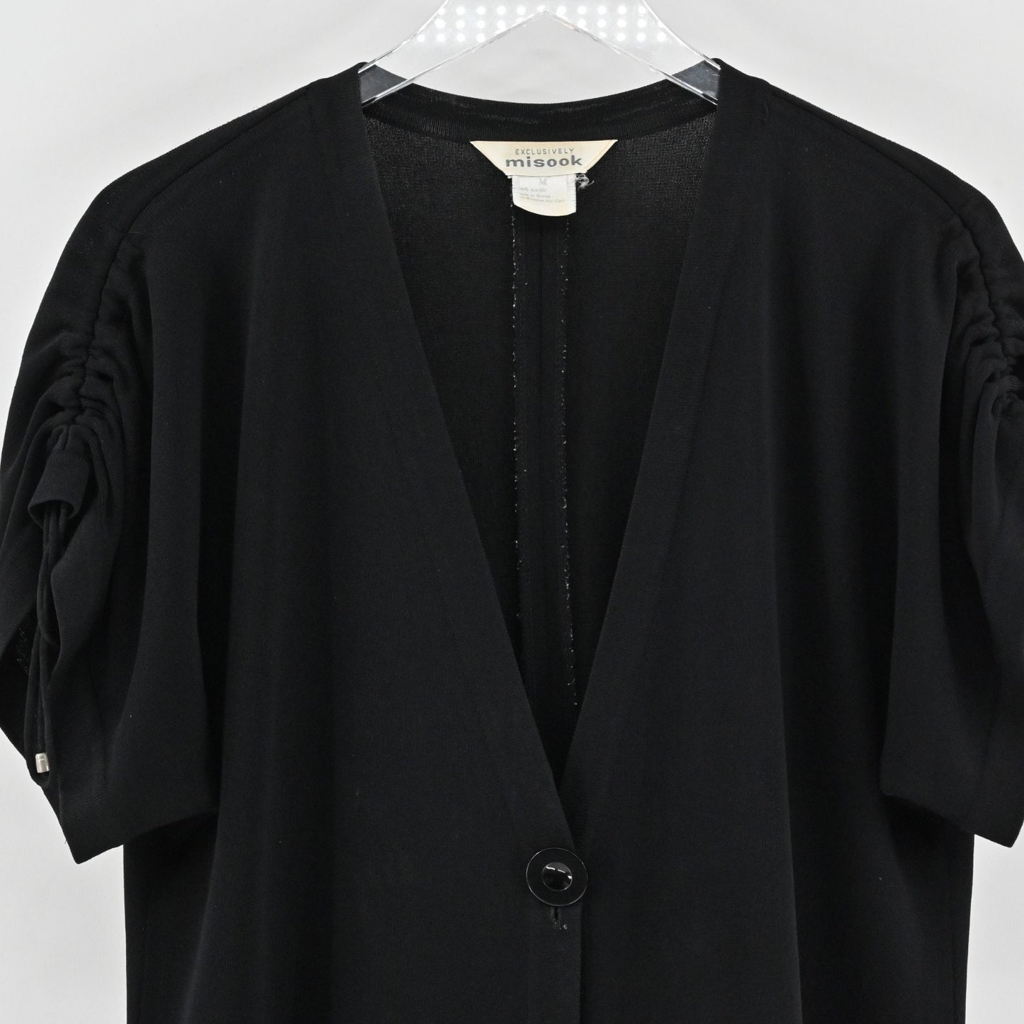 Misook Womens Black Knit Cardigan Size M Minimal VNeck Short Sleeve Exclusively